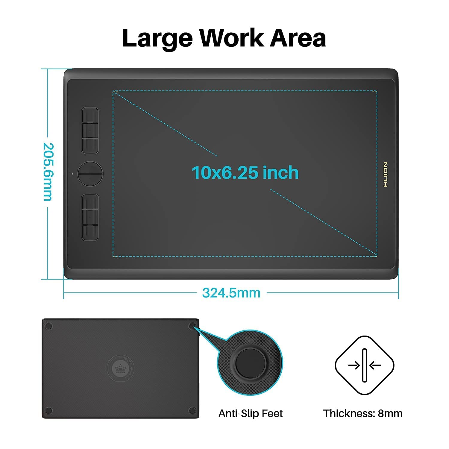 HUION Inspiroy H610X 10x6.25 Inch Graphic Drawing Tablet with Battery-Free Pen & ST300 Adjustable Stand - Perfect for Digital Art, Animation, Online Teaching and Remote Work