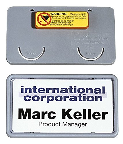 Durable 812910 Magnetic Name Badge Holder - 25-Pack Grey | Ideal for Conferences, Events, Offices & Trade Shows