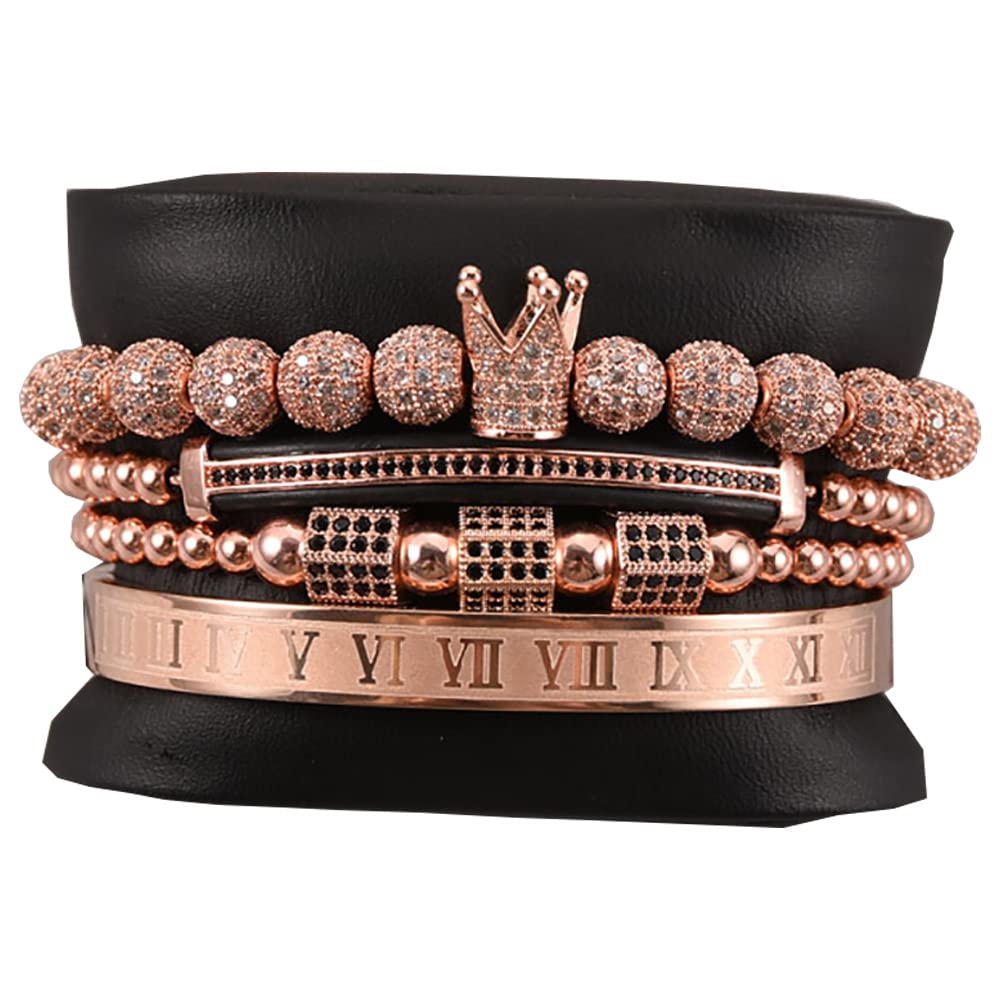 Men's Beaded Bracelet with Micro Pave Zircon - Stainless Steel Cuff Bangle for Men & Women - Perfect for Casual Wear, Gifts & Special Occasions