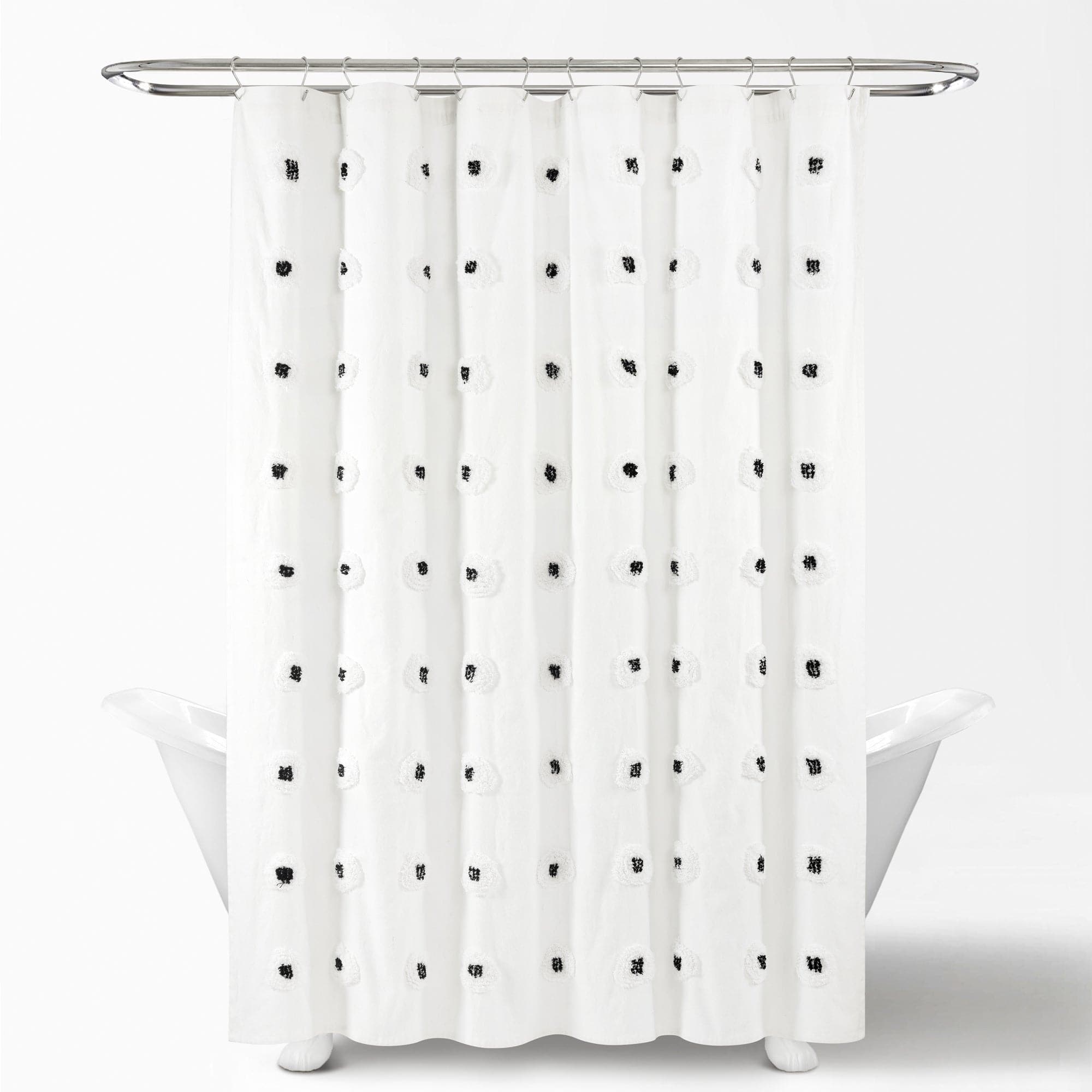 Boho Circle Tufted Yarn Dyed Recycled Cotton Blend Shower Curtain - Waterproof Bathroom Decor for Boho Chic & Farmhouse Style Homes