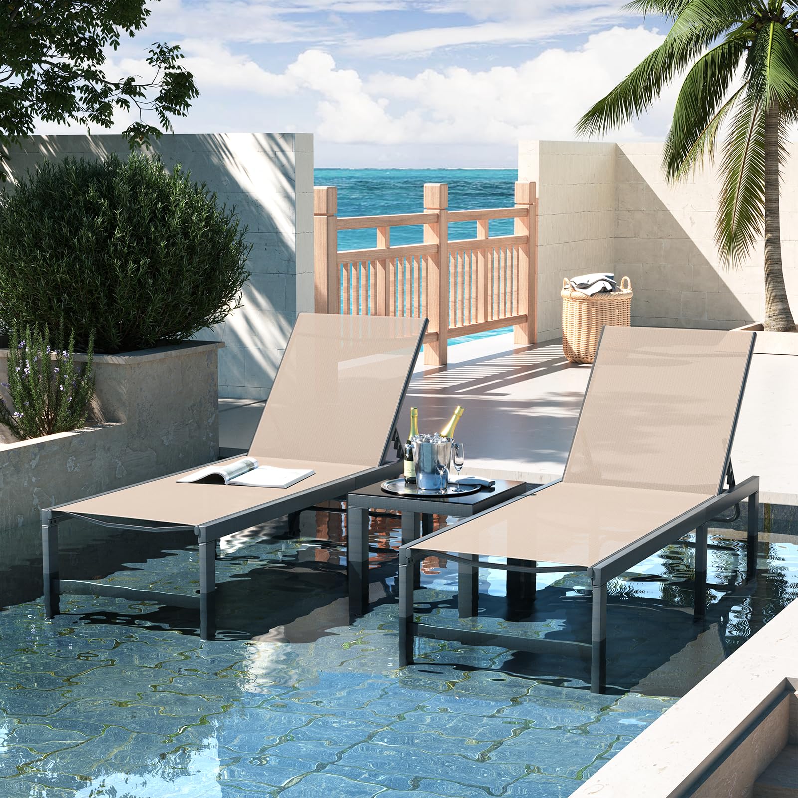 Amopatio 3-Piece Patio Chaise Lounge Set with Side Table - 24.4