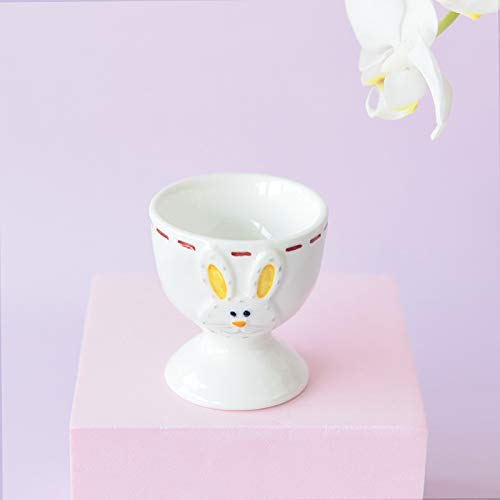 Ceramic Egg Cup Set of 2 - Perfect for Soft & Hard Boiled Eggs | Elegant Easter Bunny & Flower Design | Ideal for Breakfast, Brunch, Spring Home Decor & Party Tableware | Durable Kitchenware for Daily Use & Holiday Celebrations