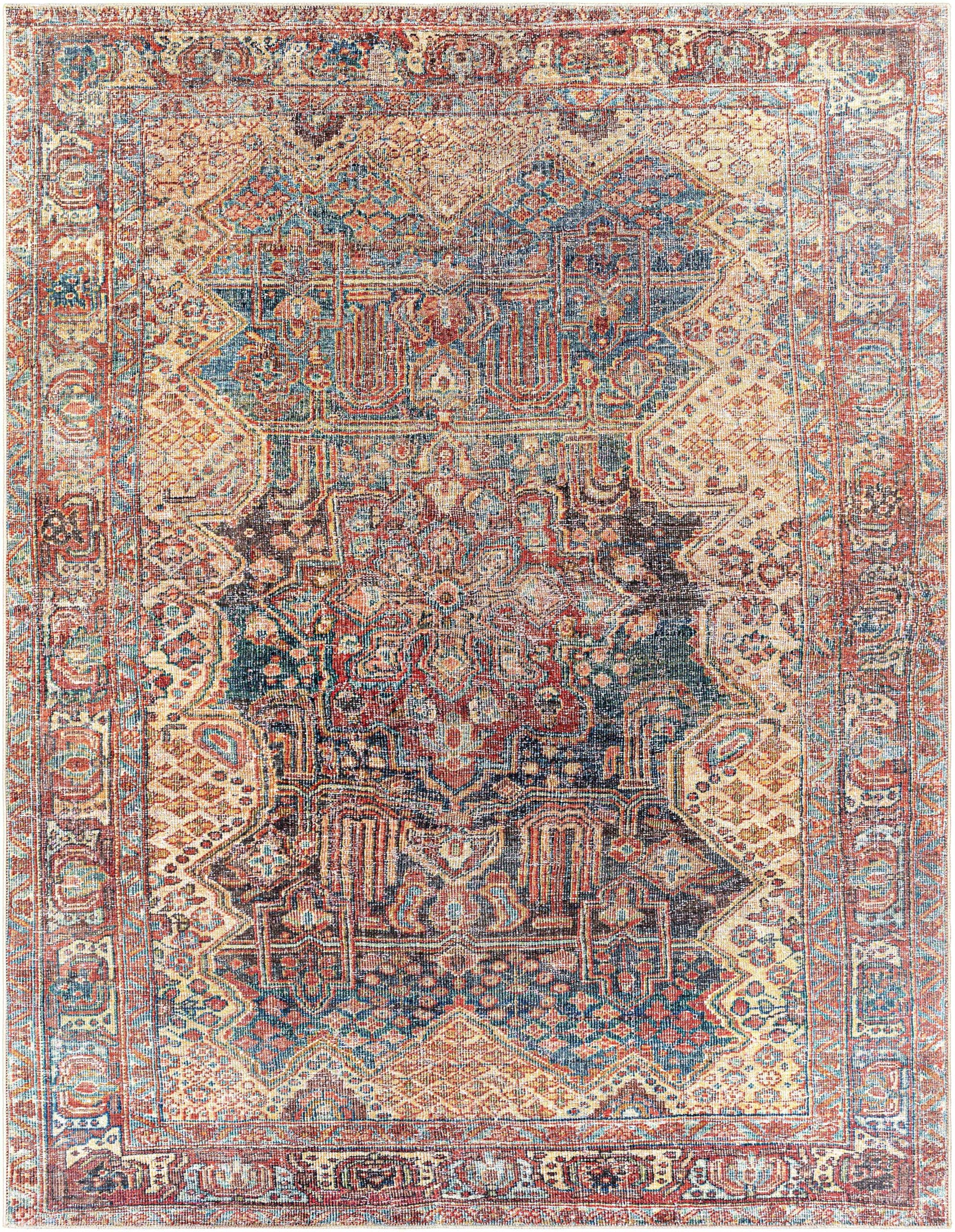 Hauteloom Mahaba Machine Washable Area Rug - Traditional Design in Orange, Blue, Beige - 8'10