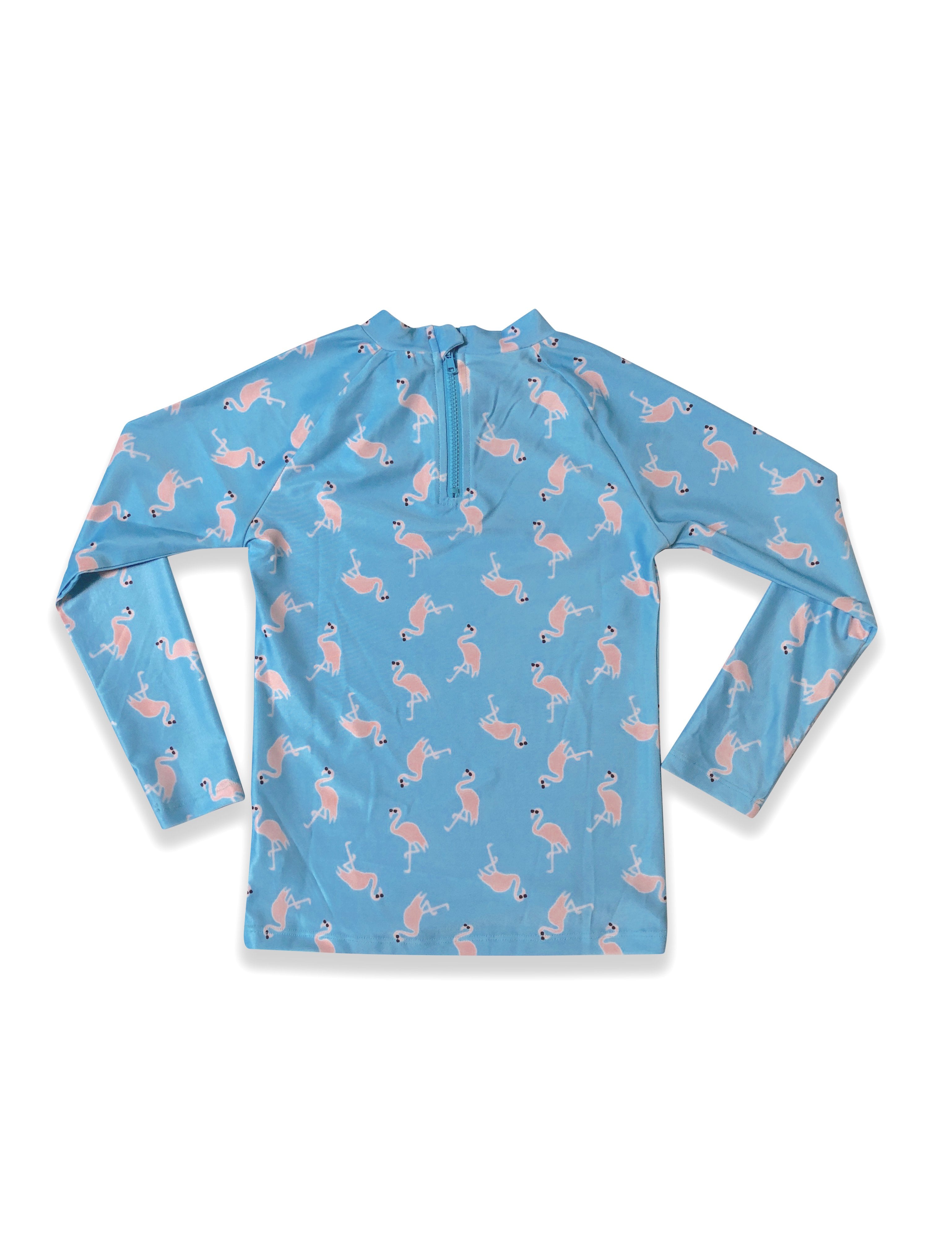 Waikiki Kids Unisex UPF 50+ Sun Protection Rash Guard Shirt - Flamingo Print for Boys & Girls - Perfect for Swimming, Surfing, and Beach Activities