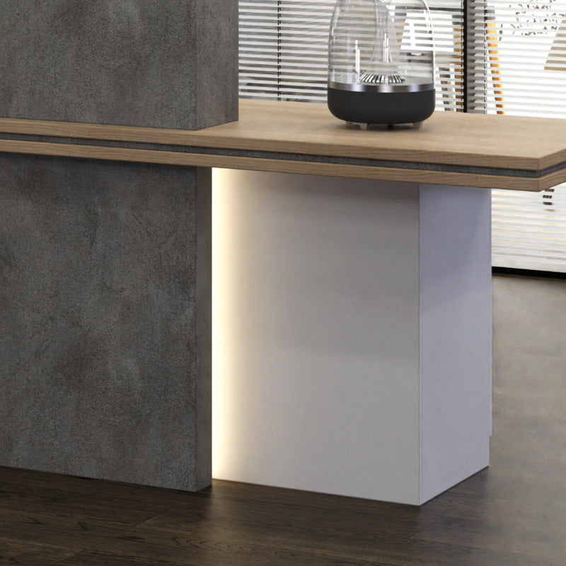 JARIN 2.4M Right Panel Reception Desk in Carbon Grey & White - Modern Office Furniture for Hotel, Clinic, and Corporate Lobby