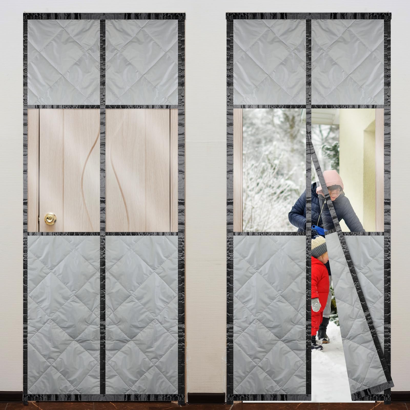 2 Pack Magnetic Thermal Insulated Door Curtain - Winter Windproof Doorway Cover with Visible Window, Keep Warm & Soundproof Blanket (30x80 Inch) - Perfect for Homes, Apartments & Offices to Block Drafts & Save Energy
