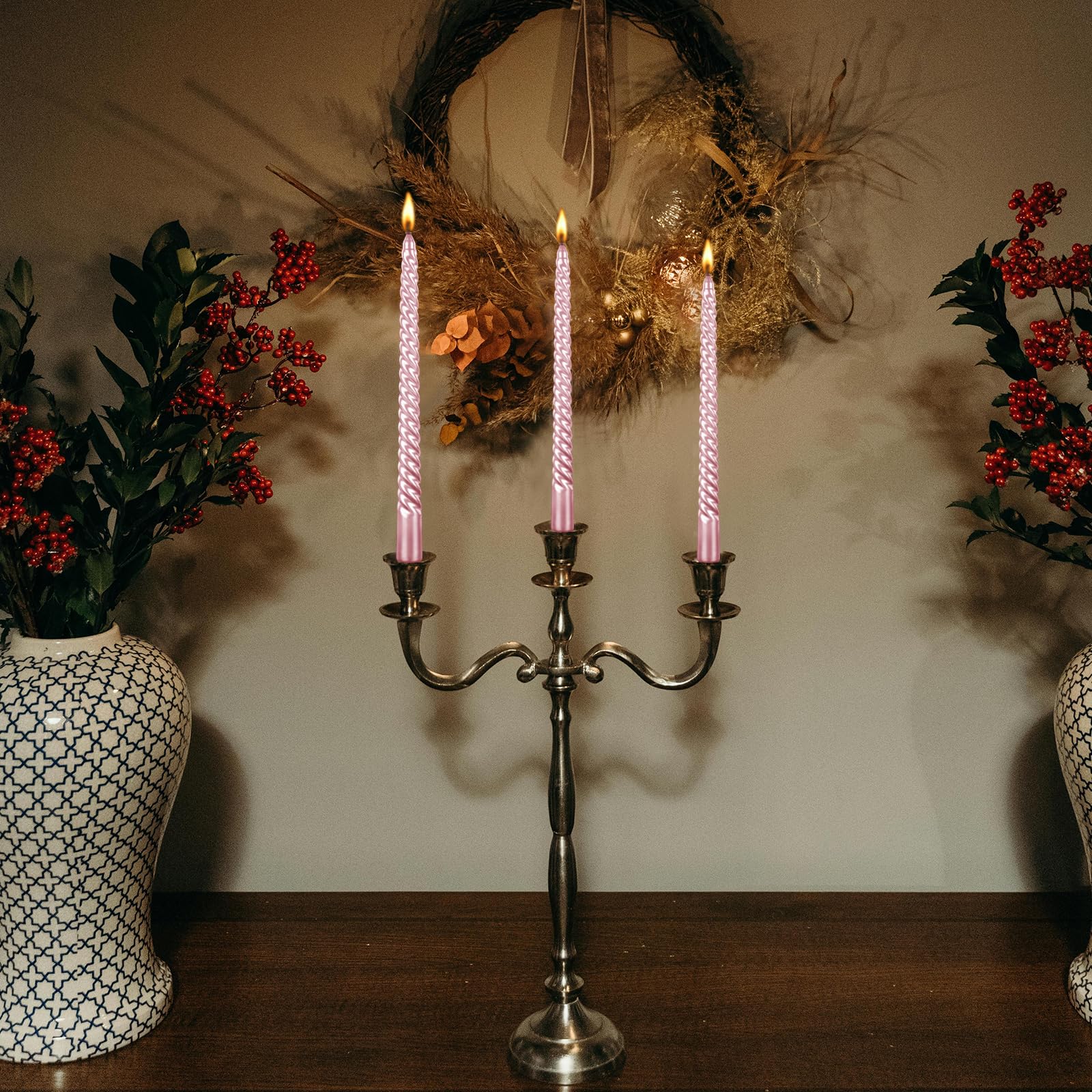 Kemladio 10 Inch Pink Unscented Taper Candles - 8 Pack Long Burning Dinner Candles (8 Hour Burn Time) for Romantic Dinners, Halloween Decorations & Holiday Centerpieces