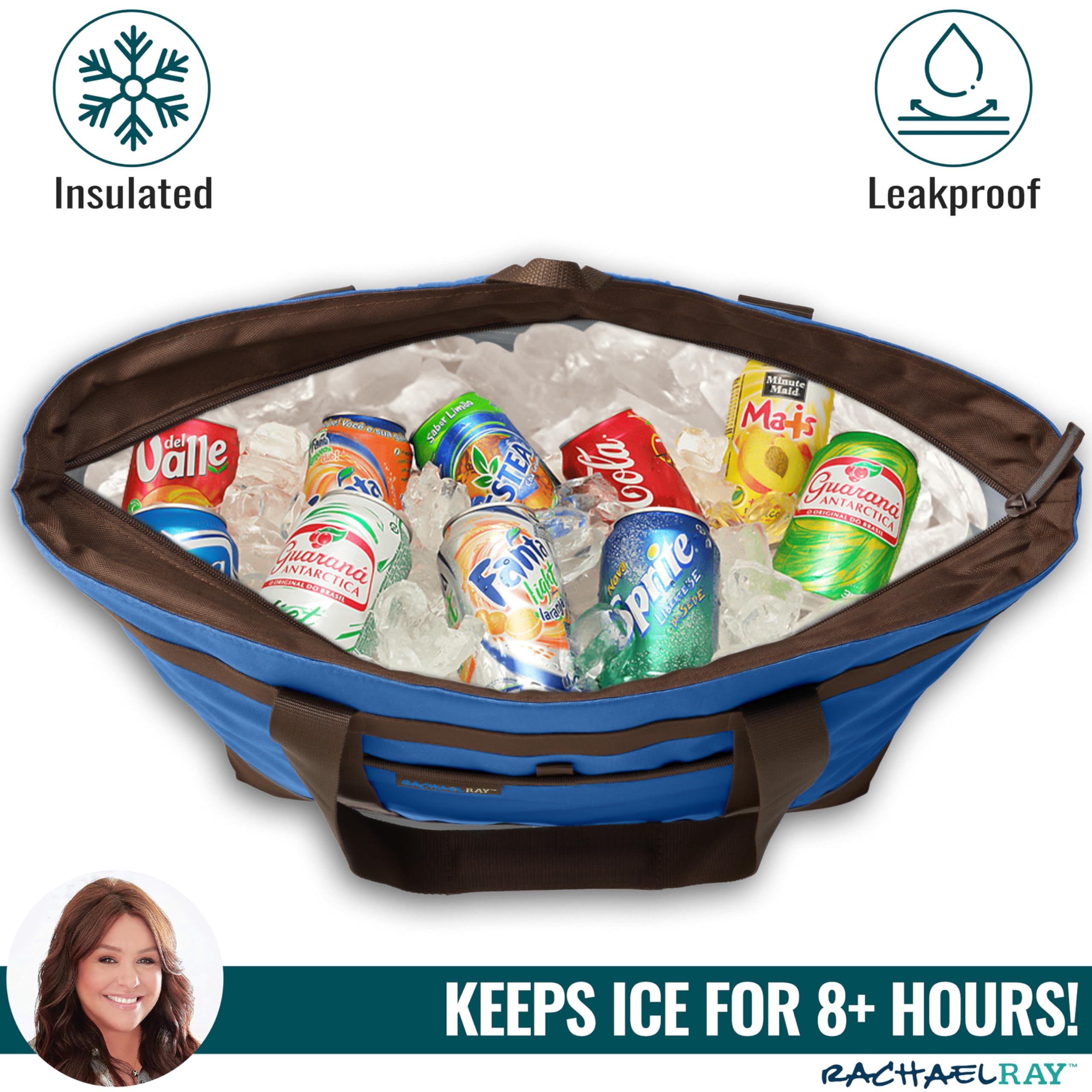 Rachael Ray Jumbo Insulated Cooler Tote Bag - Leakproof Foldable Thermal Grocery Bag for Hot & Cold Food - Perfect for Picnics, Beach Trips, Camping & Travel