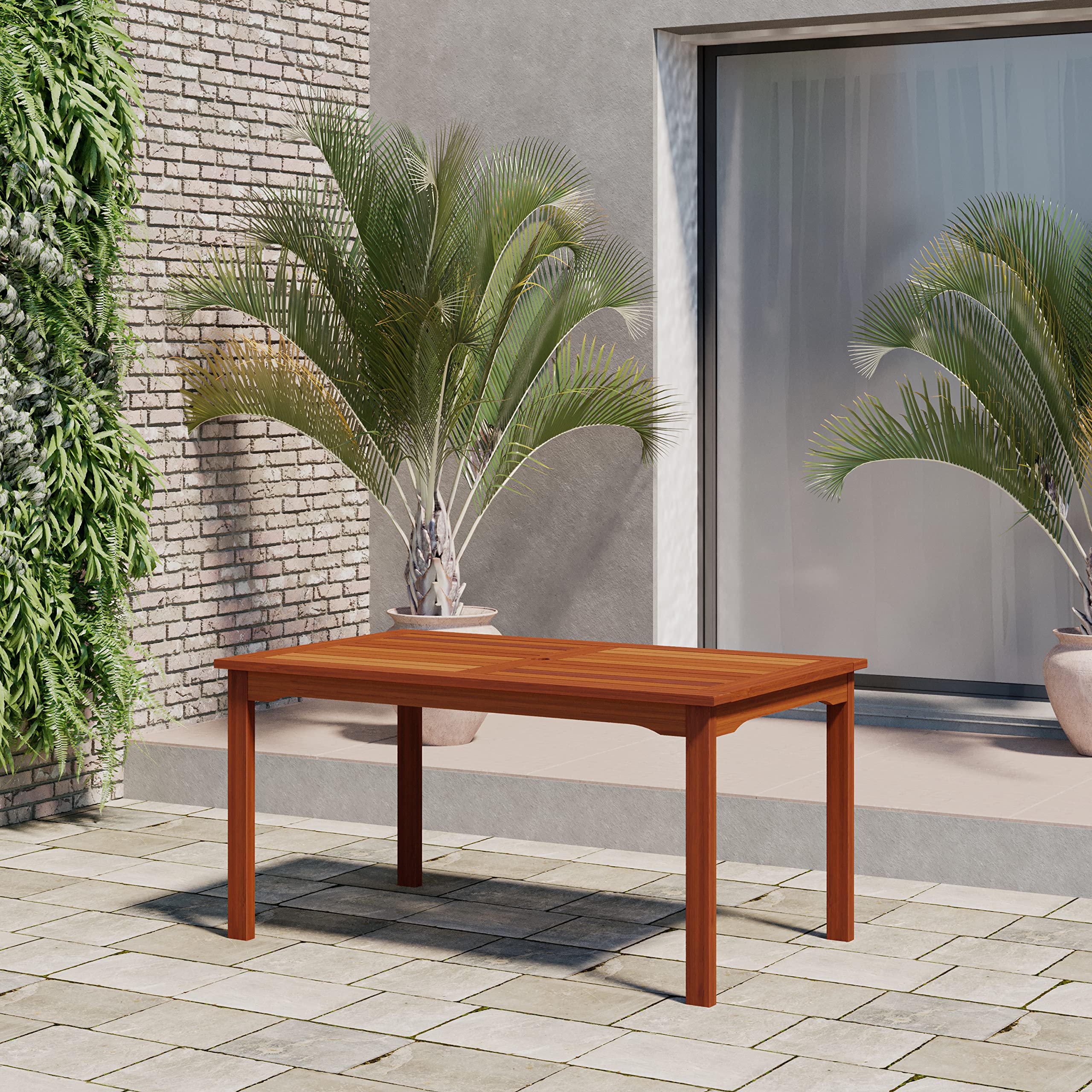 Brampton Patio Aveiro 1-Piece Rectangular Outdoor Dining Table | Natural Eucalyptus Wood | Weather-Resistant | Perfect for Backyard, Garden & Poolside Dining