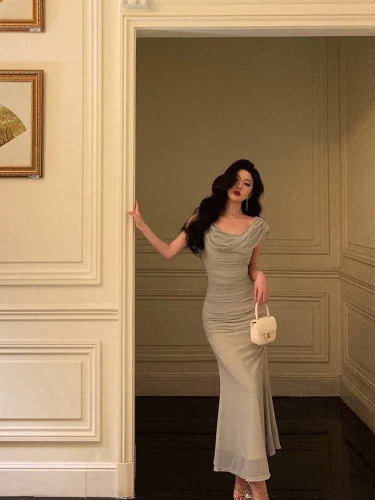 Elegant Gray Chiffon Mermaid Evening Dress for Prom, Formal Events & Special Occasions - Style J6179 | Perfect for Weddings, Galas & Black Tie Parties