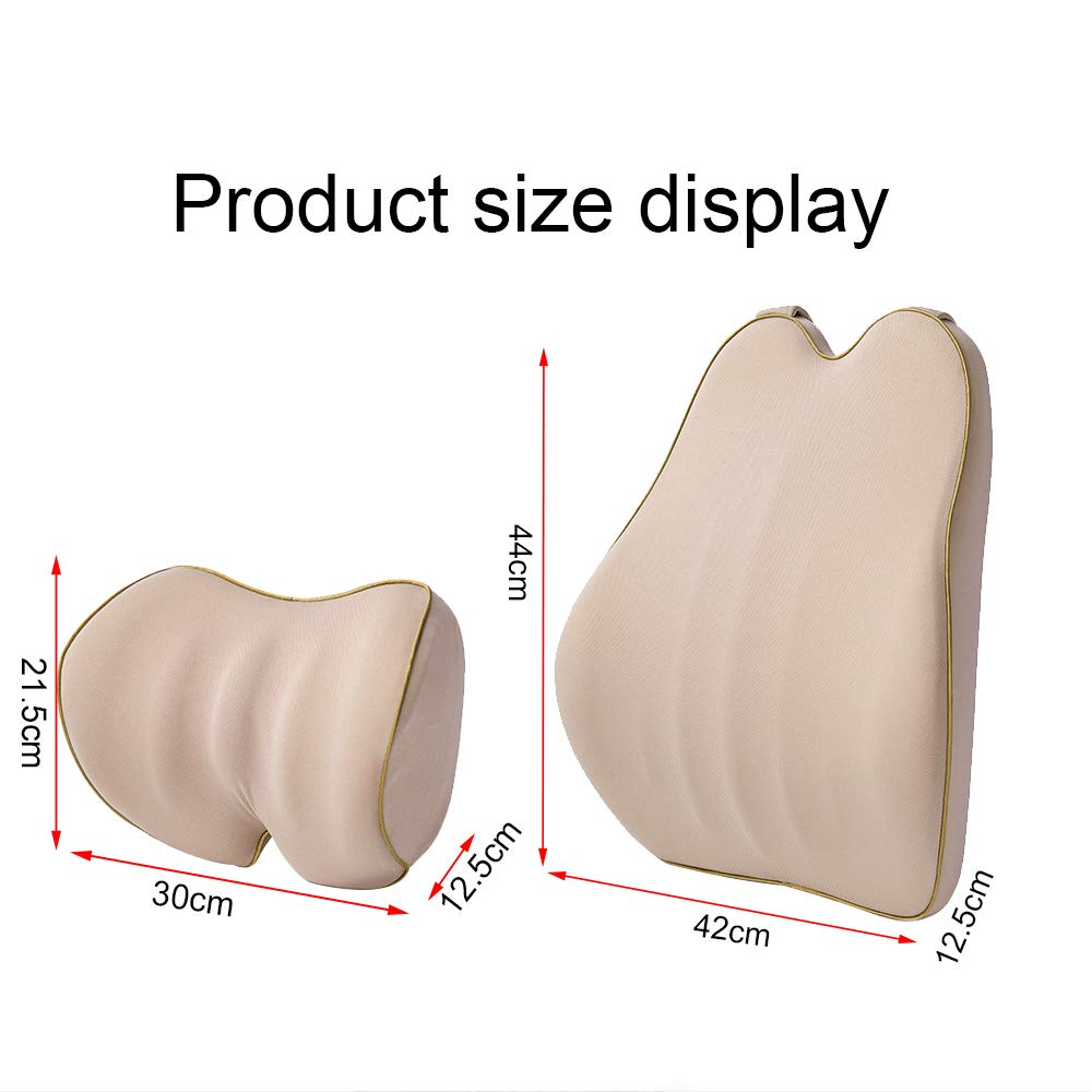 Memory Foam Car Lumbar Support Cushion & Neck Pillow Set - Pain Relief for Long Drives | Fits Suzuki Celerio, Swift, Baleno, Jimny, Vitara, S-Cross | Beige | Perfect for Road Trips & Commuting