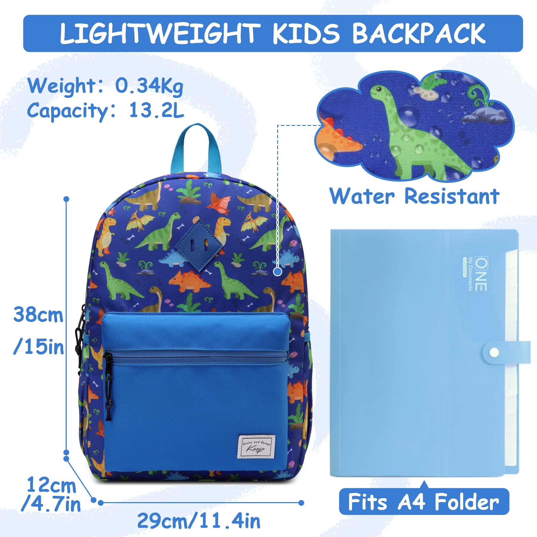 Kasqo Kids Backpack - Water Resistant Lightweight School Bookbag with Adjustable Chest Strap for Boys & Girls | Perfect for Preschool, Daycare & Travel