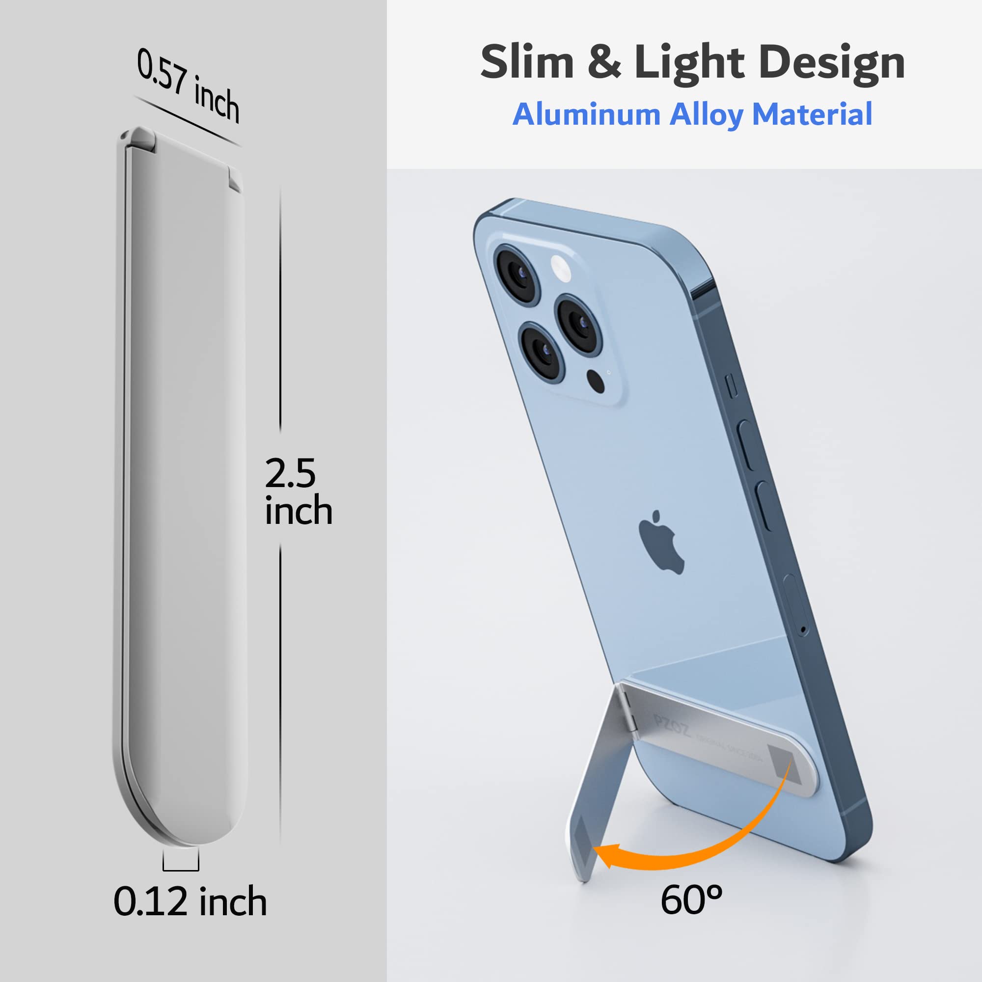 PZOZ Adjustable Phone Kickstand - Vertical & Horizontal Stand for iPhone 16/15/14/13/12/Pro Max/Mini/SE & Samsung Galaxy S22 - Silver | Perfect for Desk Work, Video Calls, Gaming & Hands-Free Viewing