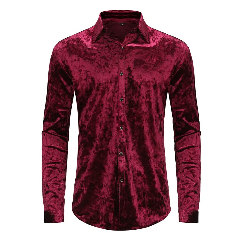 Premium Men's Velvet Dress Shirts - Slim Fit Long Sleeve Button Down Shirt for Wedding, Party & Business Casual | Formal & Office Wear | Holiday & Special Occasion Outfit