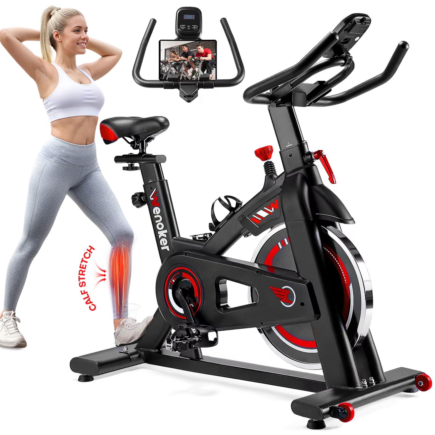 WENOKER Indoor Cycling Bike - Silent Belt Drive, Heavy Flywheel & LCD Monitor - Home Exercise Bike for Cardio Workout - Perfect for Home Gym, Apartment Fitness & Indoor Cycling Training