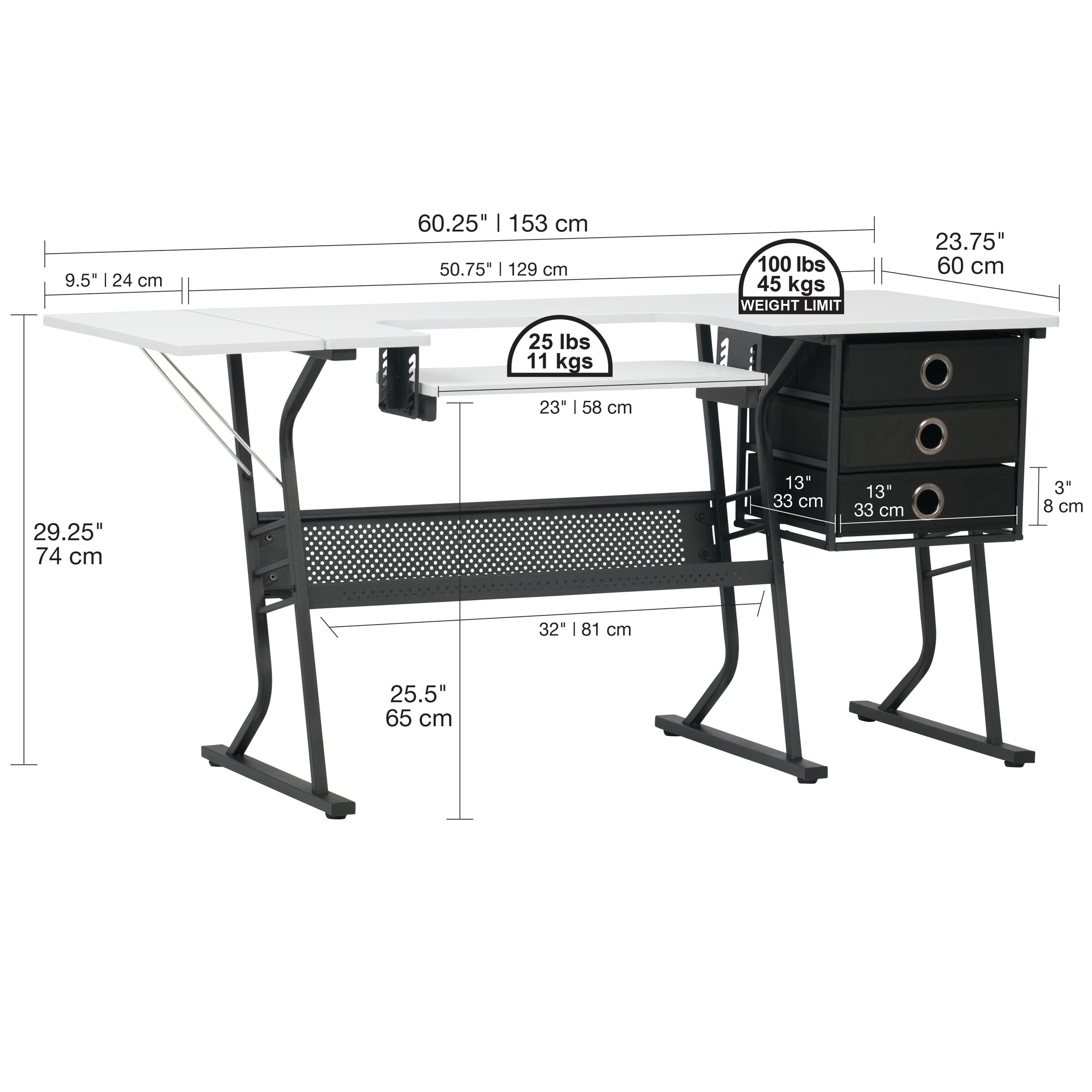 Eclipse Ultra Sewing Machine Table with Storage Drawers & Large Shelf - Convertible Hobby Workstation & Computer Desk (Black/White) | Perfect for Craft Rooms, Home Offices & Small Space Sewing Studios