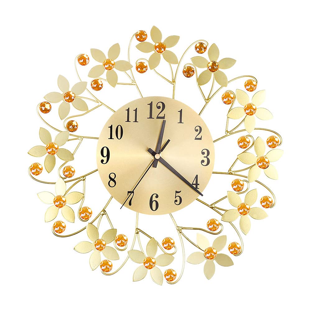 Elegant Gold Round Metal Wall Clock - Portable Lace Decorative Clock for Living Room, Bedroom & Dining Room | Perfect Home Decor & Gift Idea for Housewarming, Wedding & Interior Design