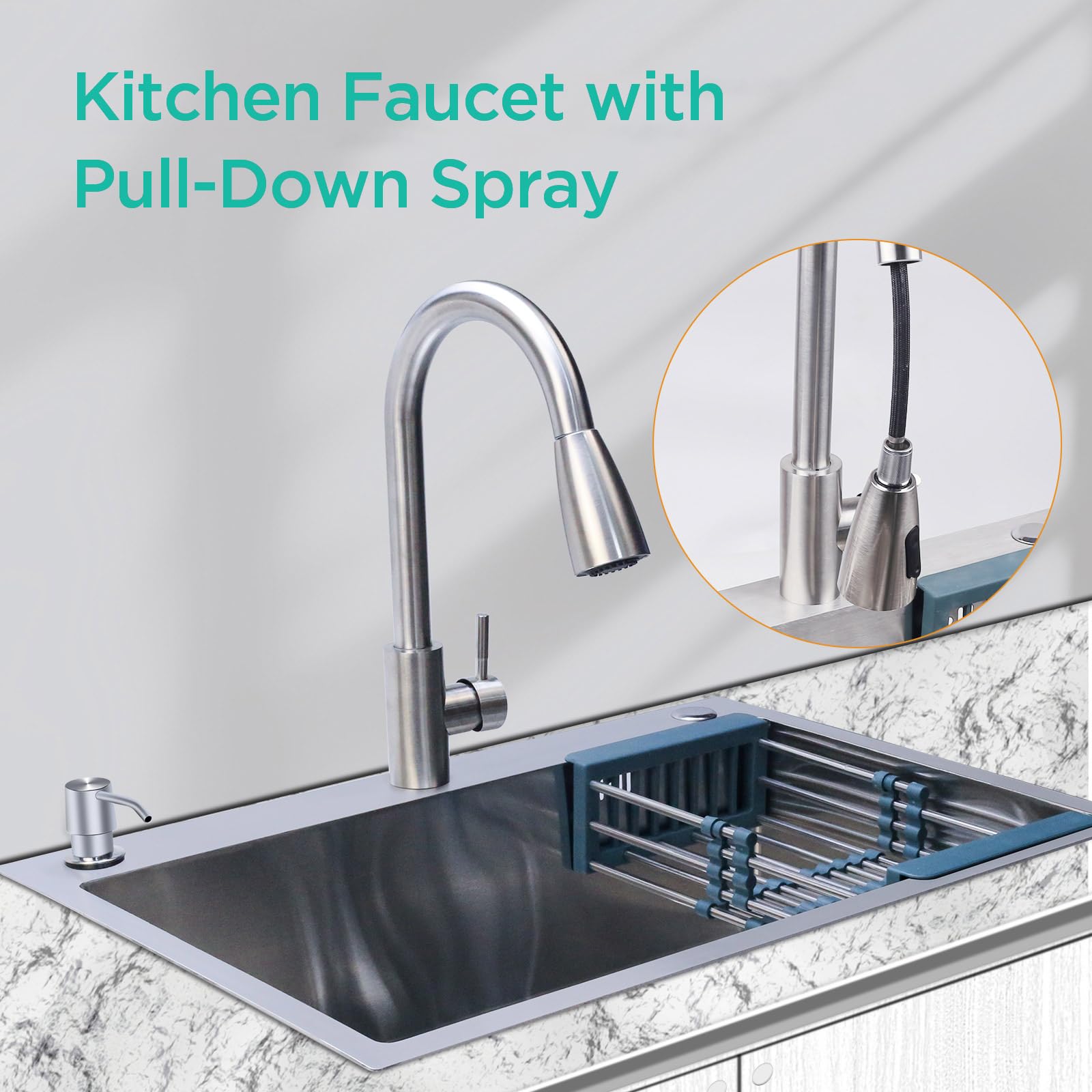 28x17.7 Inch Undermount Stainless Steel Kitchen Sink with Faucet - 304 Single Bowl Drop-in Sink with Integrated Ledge & Accessories (6 Pack) - Perfect for Modern Kitchens, Restaurants & Food Prep Stations