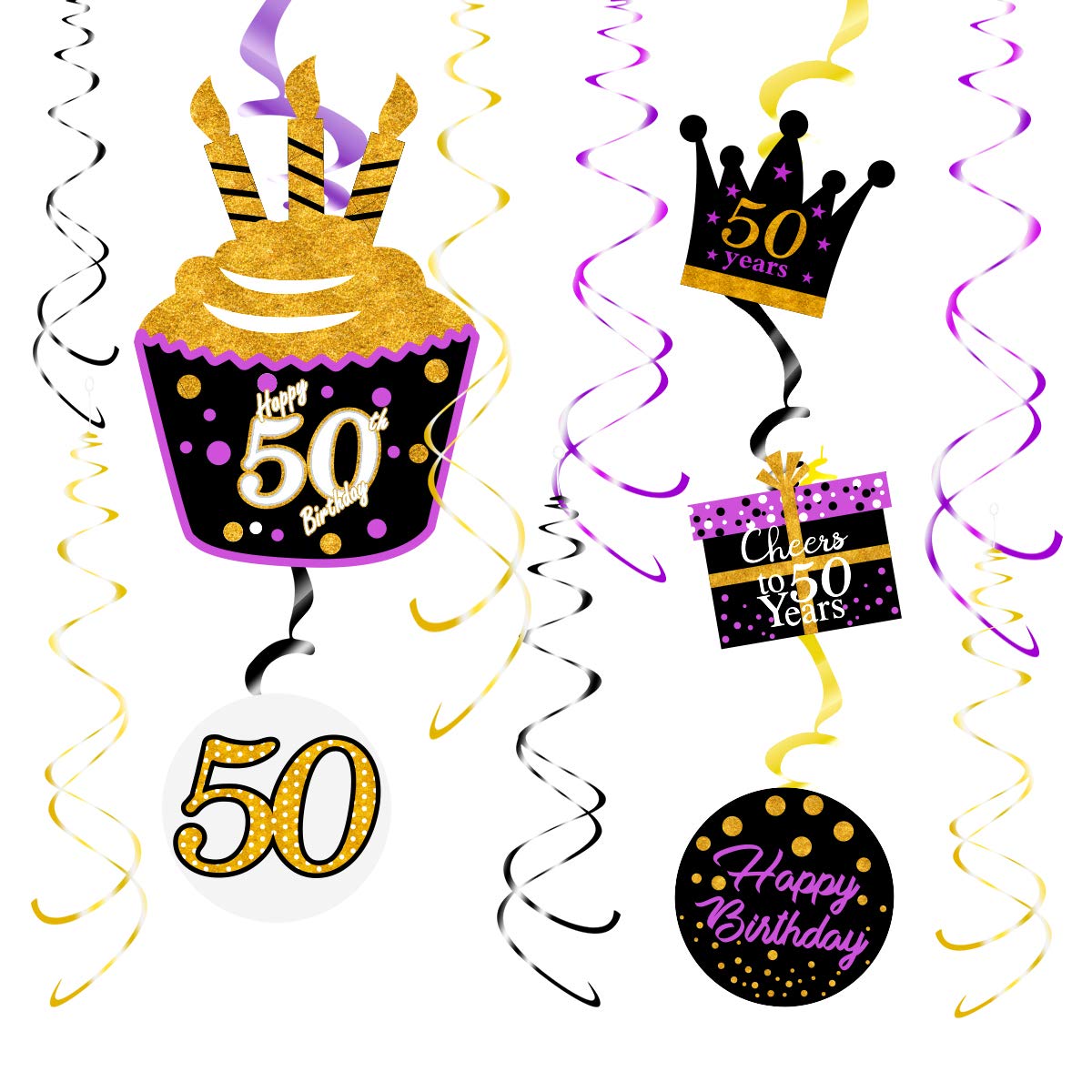 Elegant Purple & Gold 50th Birthday Party Decorations - Hanging Swirls for Women's Milestone Celebration | Perfect for 50 Years Old Birthday Party, Anniversary & Special Occasions