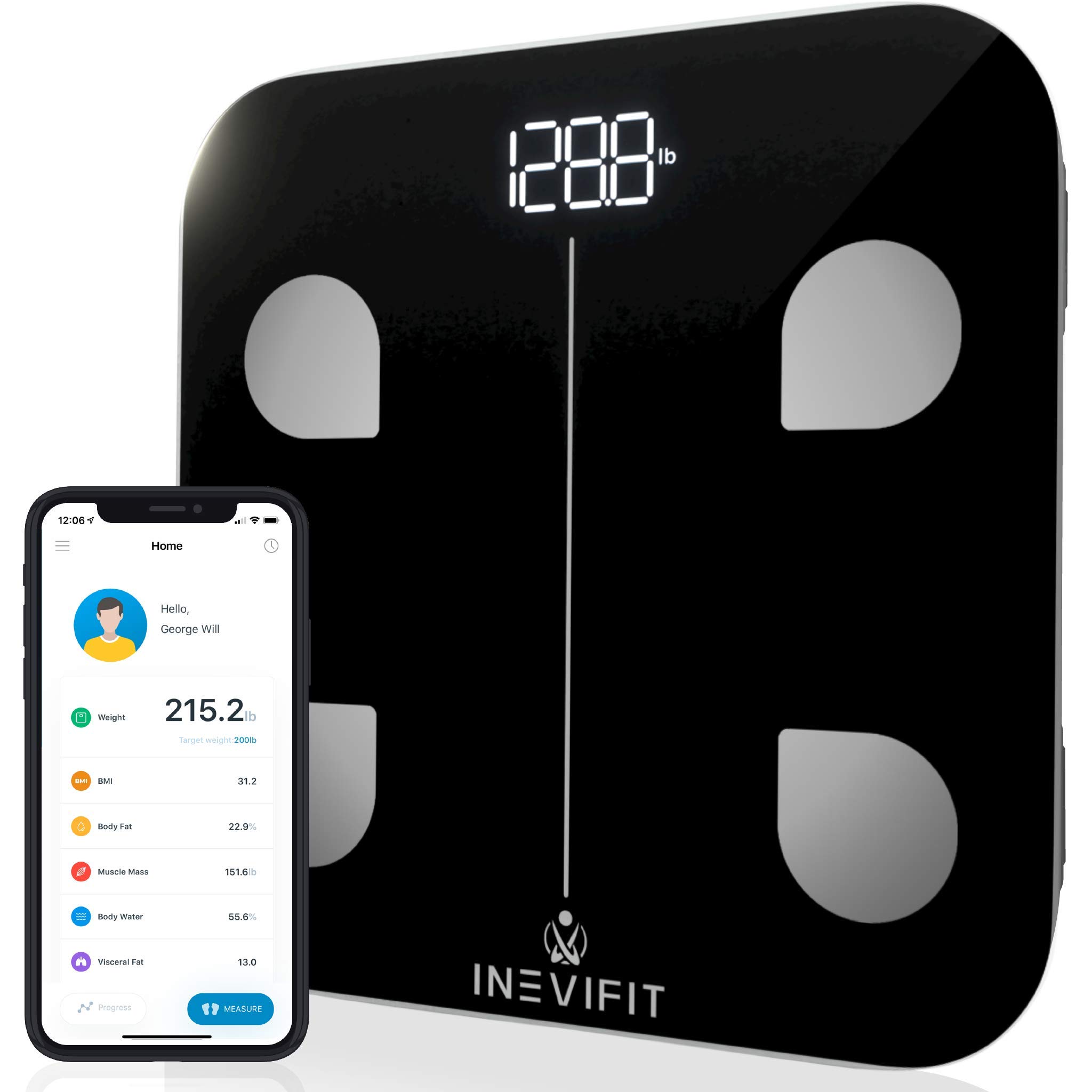 INEVIFIT Smart Bluetooth Body Fat Scale - Highly Accurate Digital Bathroom Weight Scale with BMI, Body Composition Analyzer for Fat, Water, Muscle & Bone Mass - Unlimited Users - Perfect for Home Gym, Fitness Tracking & Health Monitoring