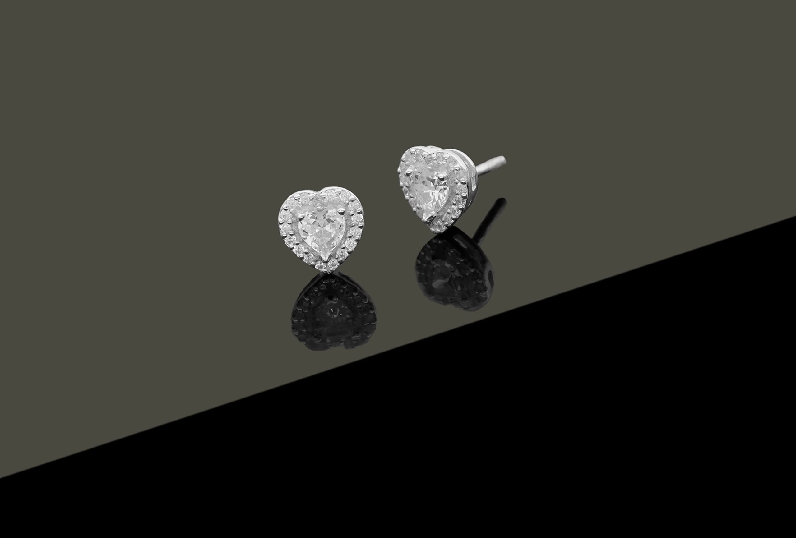 Hypoallergenic Sterling Silver Heart & Halo Stud Earrings for Women - Cubic Zirconia CZ Stud Earrings Set for Everyday Wear, Gift for Her | Perfect for Work, Date Night & Special Occasions