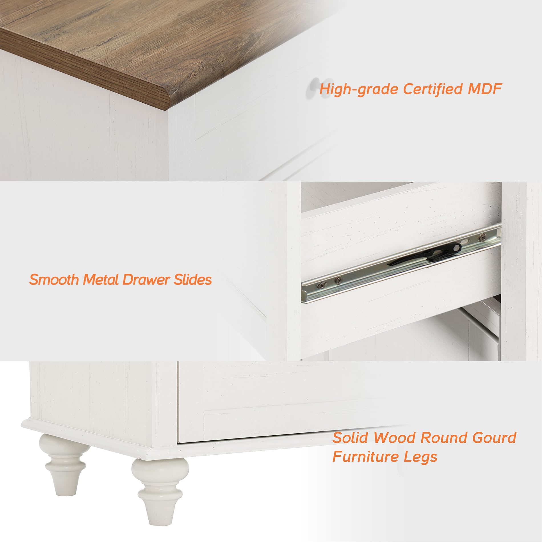 WAMPAT 7-Drawer Kids Dresser for Nursery & Bedroom - White Mid Century Modern Baby Dresser Organizer, 54 Inch Wide Distressed Chest for Children's Room Storage - Perfect for Clothes, Toys & Nursery Organization