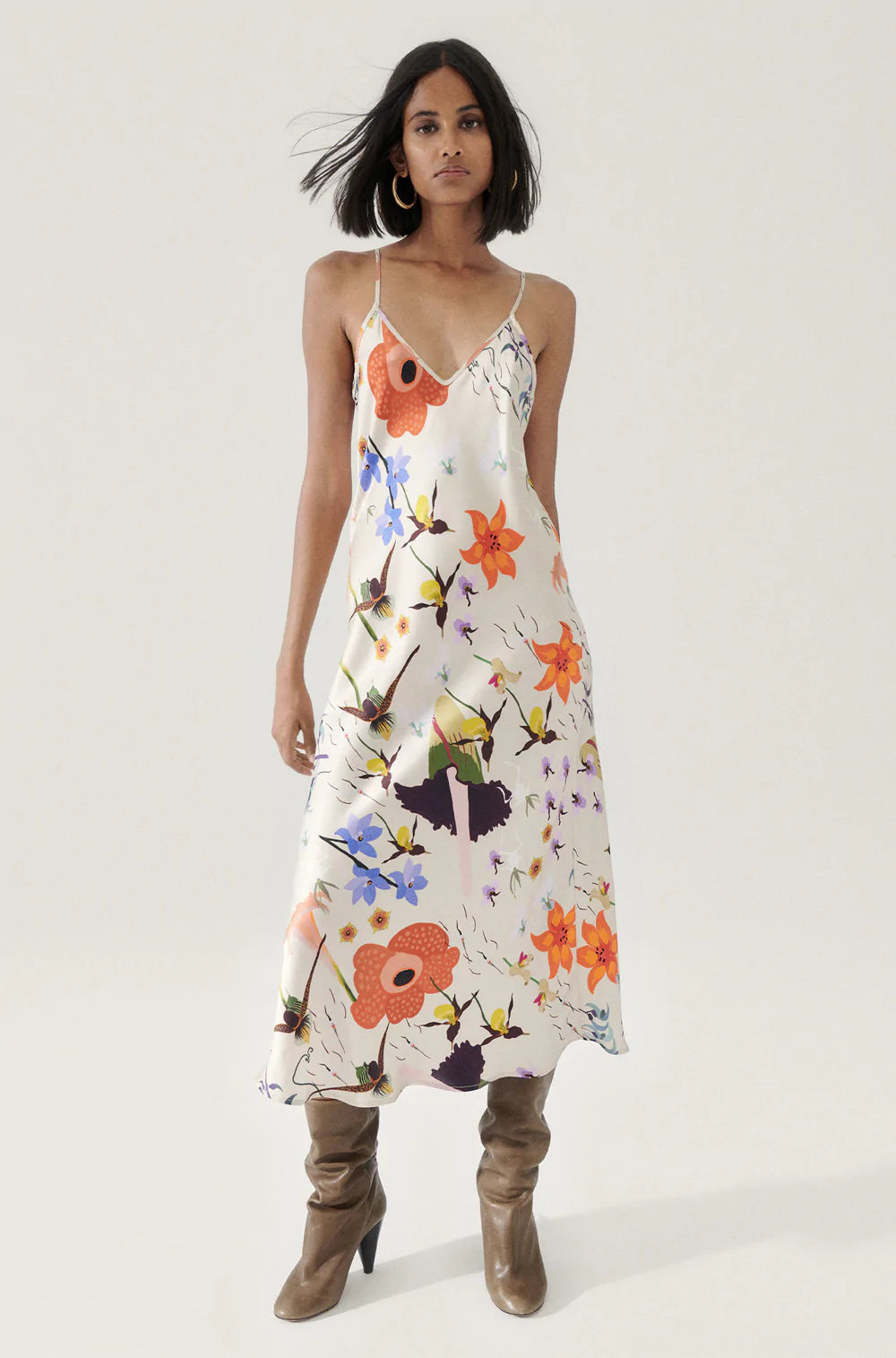 90s Vintage Slip Dress in Hazelnut with Floral Print - Perfect for Boho Chic Outfits, Date Nights & Summer Festivals
