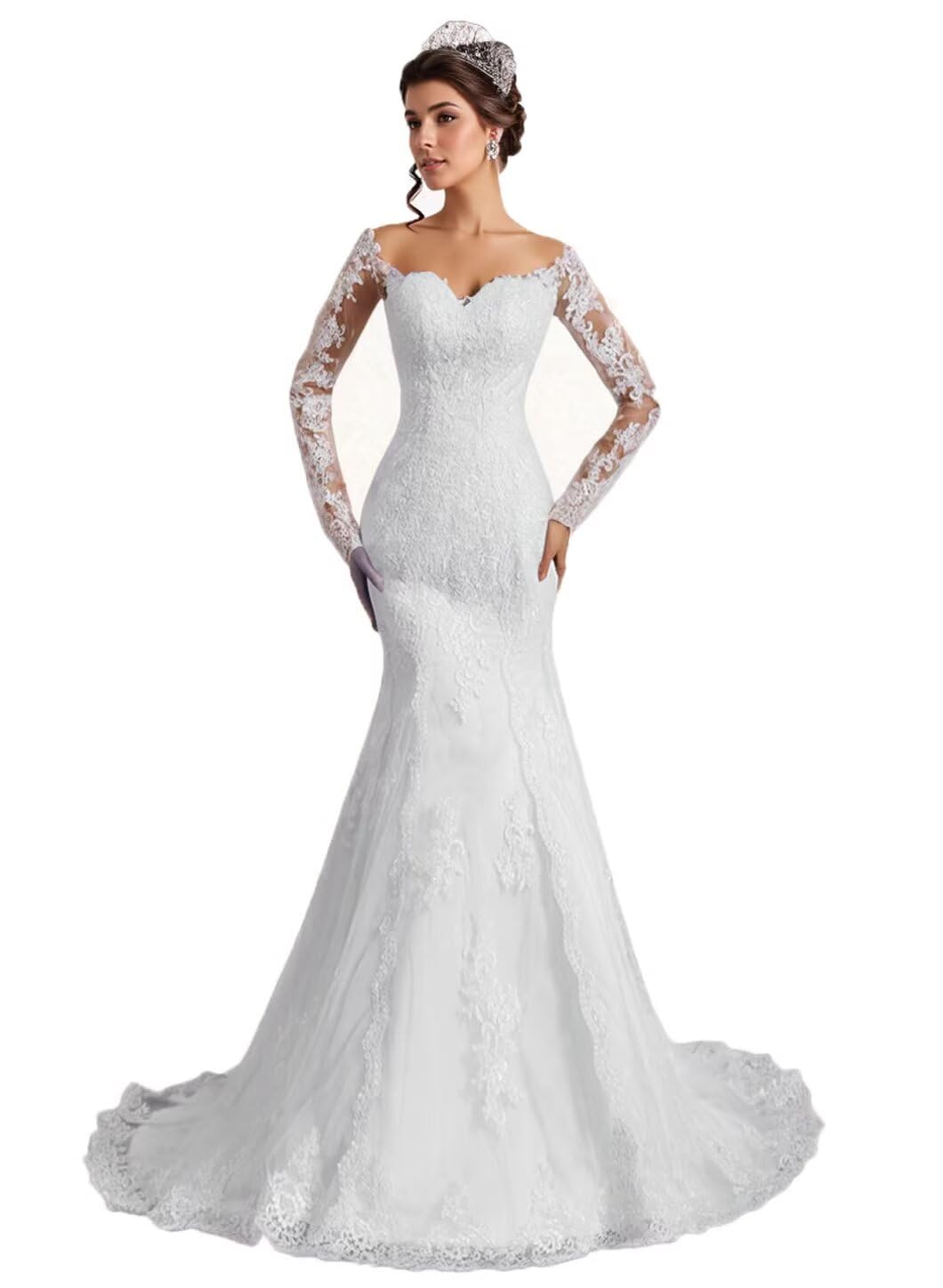 Elegant Lace Mermaid Wedding Dress 2025 | Strapless Beach Bridal Gown with Applique Tulle | Long Bohemian Style for Bride | Perfect for Beach Weddings, Destination Ceremonies & Romantic Photos