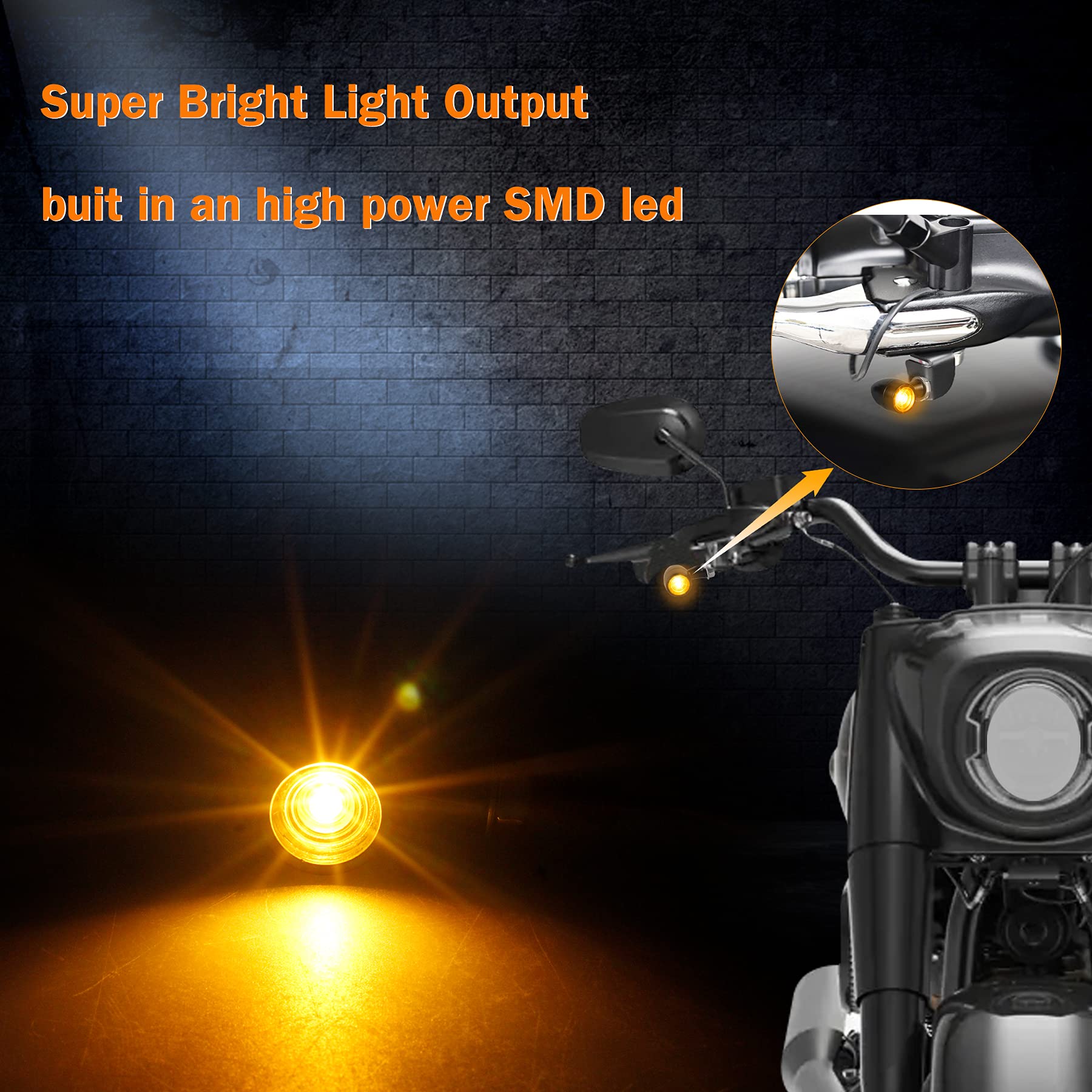 Universal LED Motorcycle Turn Signal Lights - Mini Front Blinkers Compatible with Harley, Honda, Suzuki, Triumph, Yamaha - Perfect for Night Riding & Safety Enhancement