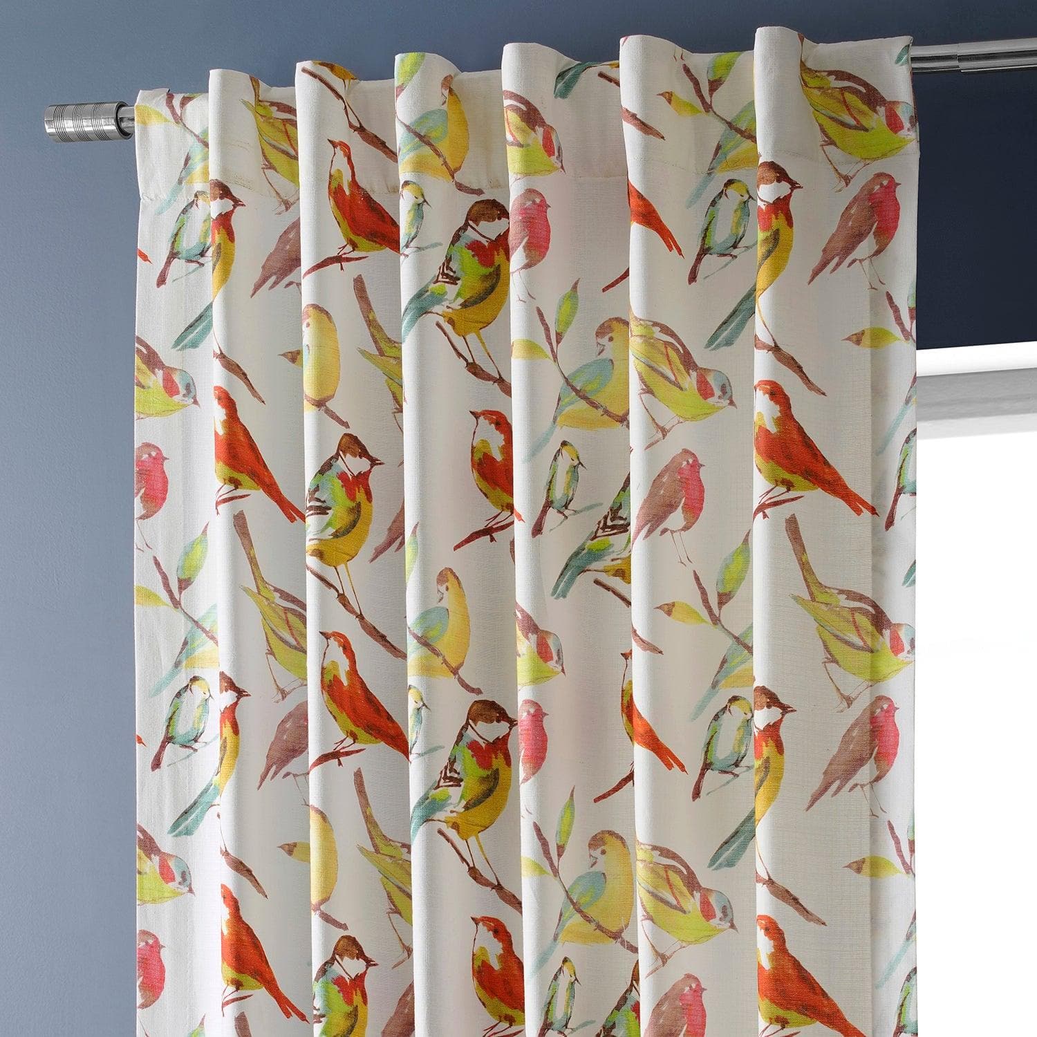 Songbird Multicolor Emblem Textured Printed Cotton Curtains for Living Room & Bedroom - Elegant Window Treatment with Vibrant Patterns