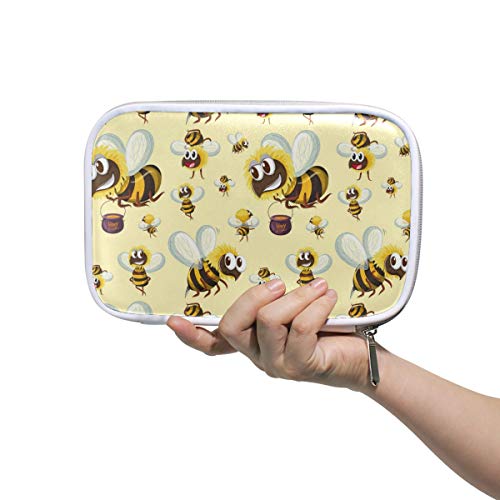 ILEEY Bumble Bee Pattern Pencil Case & Makeup Bag - Large Capacity Cosmetic Organizer for Travel, School & Office - Waterproof Zippered Pouch for Pens, Brushes & Toiletries