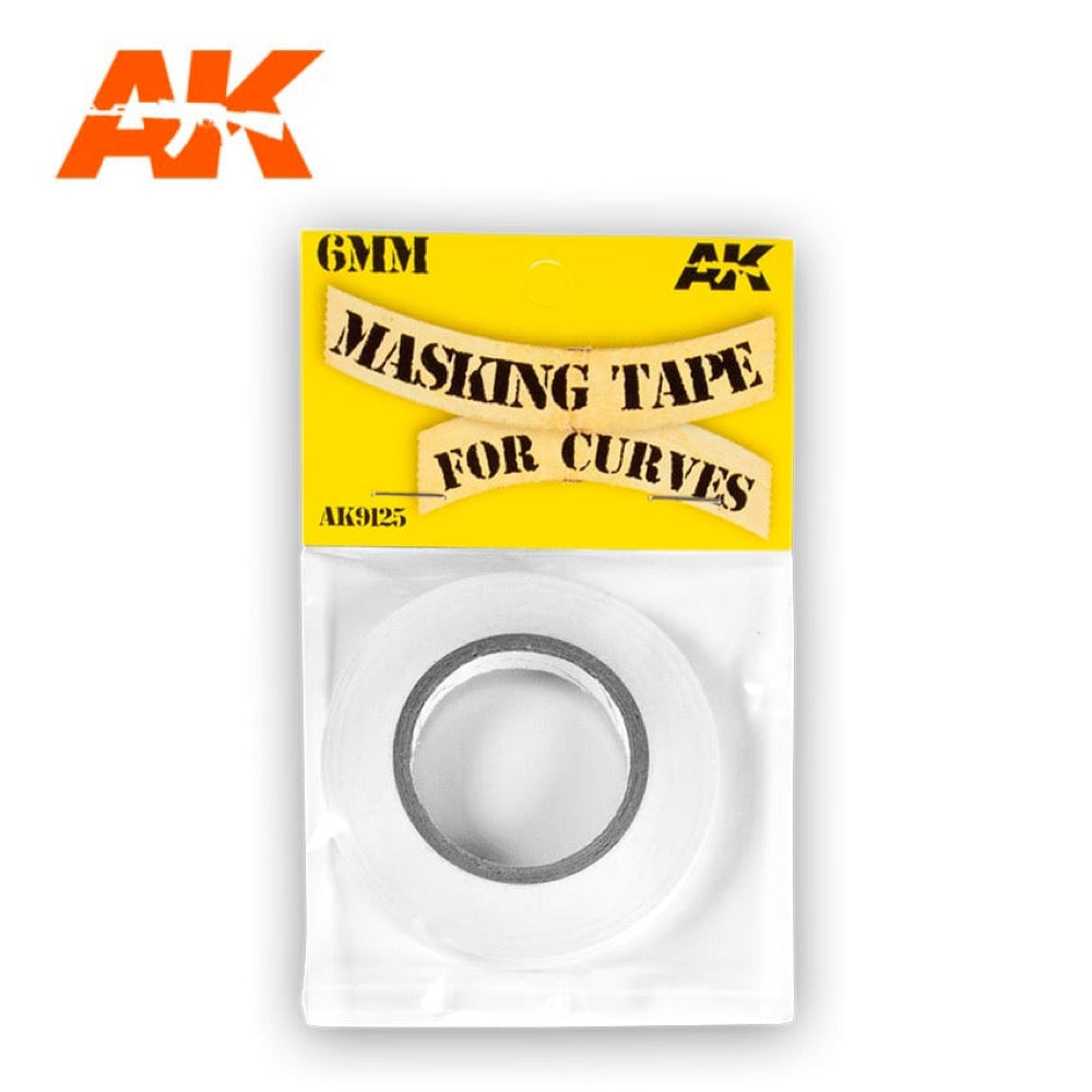 AK Interactive 9125 Curved Masking Tape - 6mm x 18m (59ft) Precision Modeling Tape for Miniatures, Warhammer & Scale Models - Perfect for Airbrush Stenciling & Detailed Paint Work