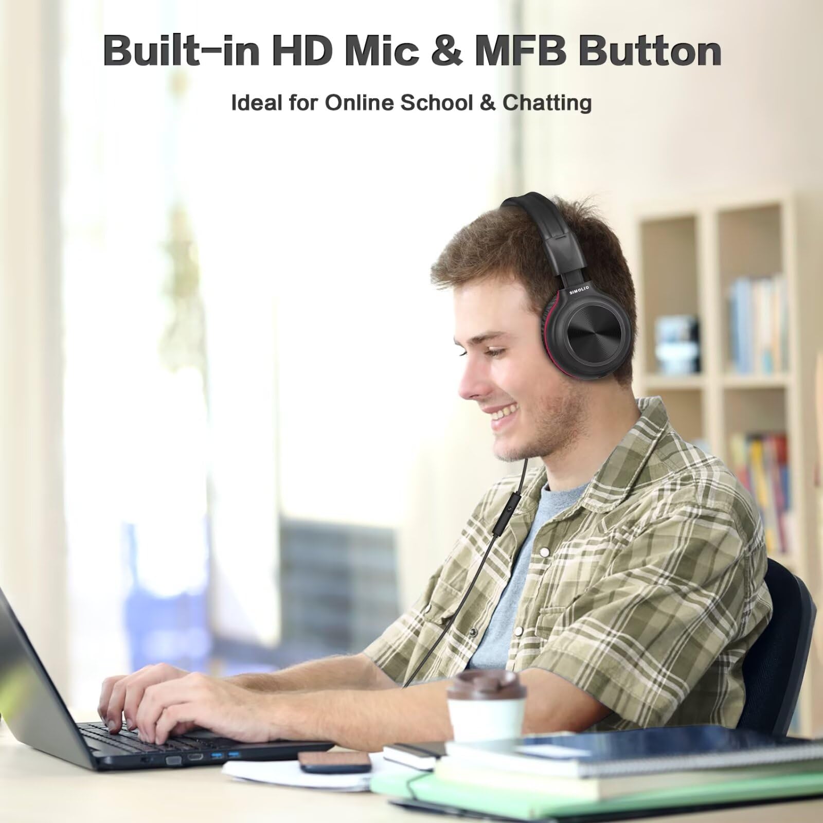 SIMOLIO 2 Pack Wired Headphones with 3.5mm Jack for Laptop, Computer, Cell Phone & Tablet - Noise Cancelling Earphones for Adults & Kids, Ideal for Travel, Online Classes, Gaming & Office Use