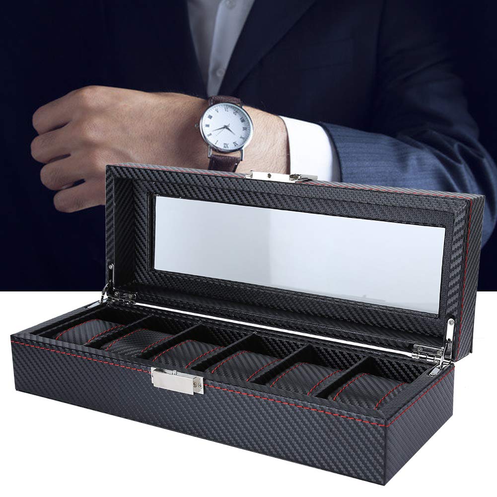 Zyyini 6 Grid PU Leather Watch Box - Premium Watch Storage Case & Jewelry Organizer for Men & Women - Perfect for Displaying Luxury Watches, Jewelry Collection and Travel Storage