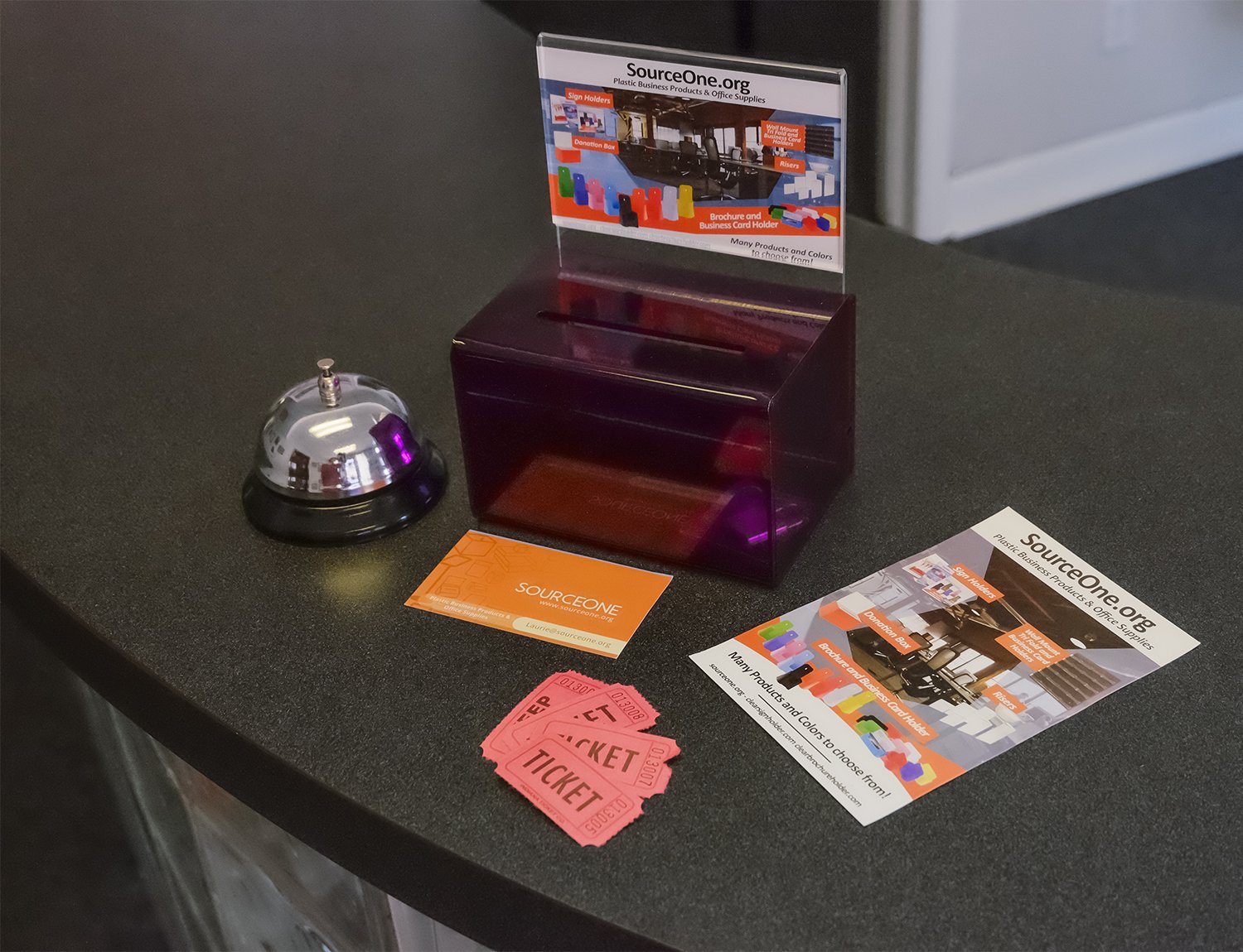 Source One Small 5-Inch Wide Deluxe Oblong Donation Box with Ad Frame & Free Lock (Purple) - Perfect for Charity Events, Fundraisers, Churches, and Retail Stores