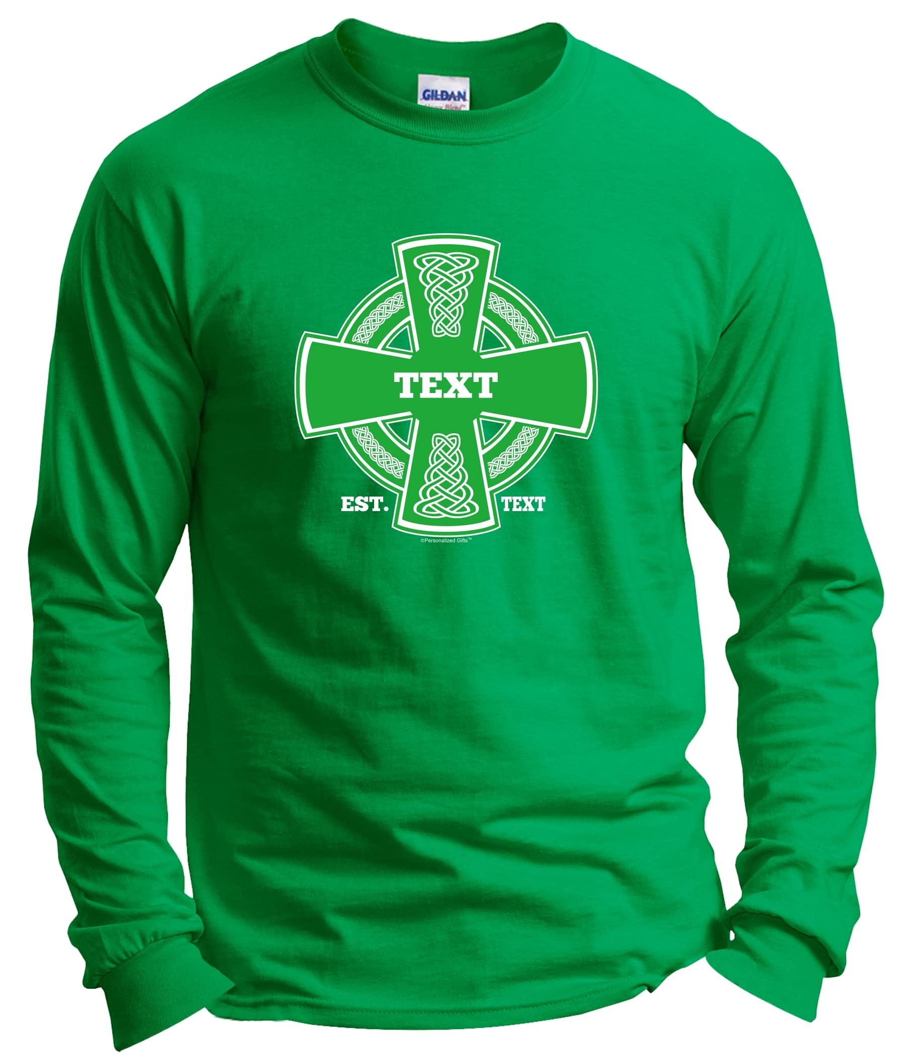 Custom Irish Pride Name Cross Long Sleeve T-Shirt for St. Patrick's Day - Perfect for Irish Heritage Celebrations, Parades, and Family Gatherings