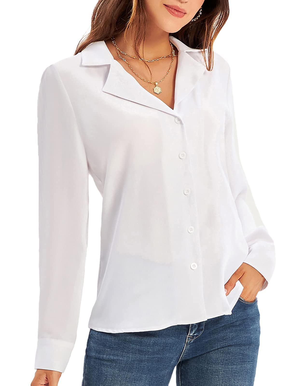 GRACE KARIN Women's Casual Short Sleeve Button Down Shirt - V Neck Business Blouse for Office Work & Everyday Wear | Professional & Stylish Work Tops