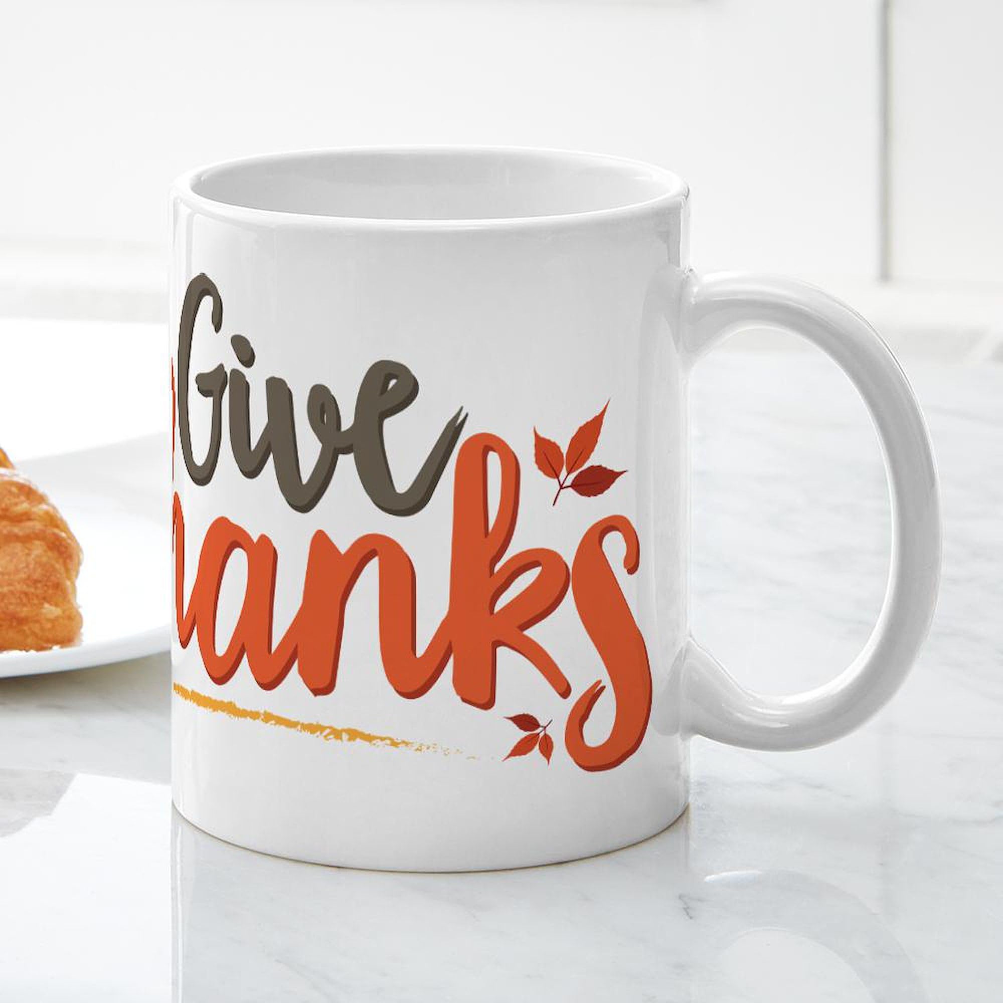 Give Thanks Ceramic Coffee Mug 11 oz (325 ml) - Perfect for Thanksgiving, Christmas Gifts & Daily Coffee Breaks