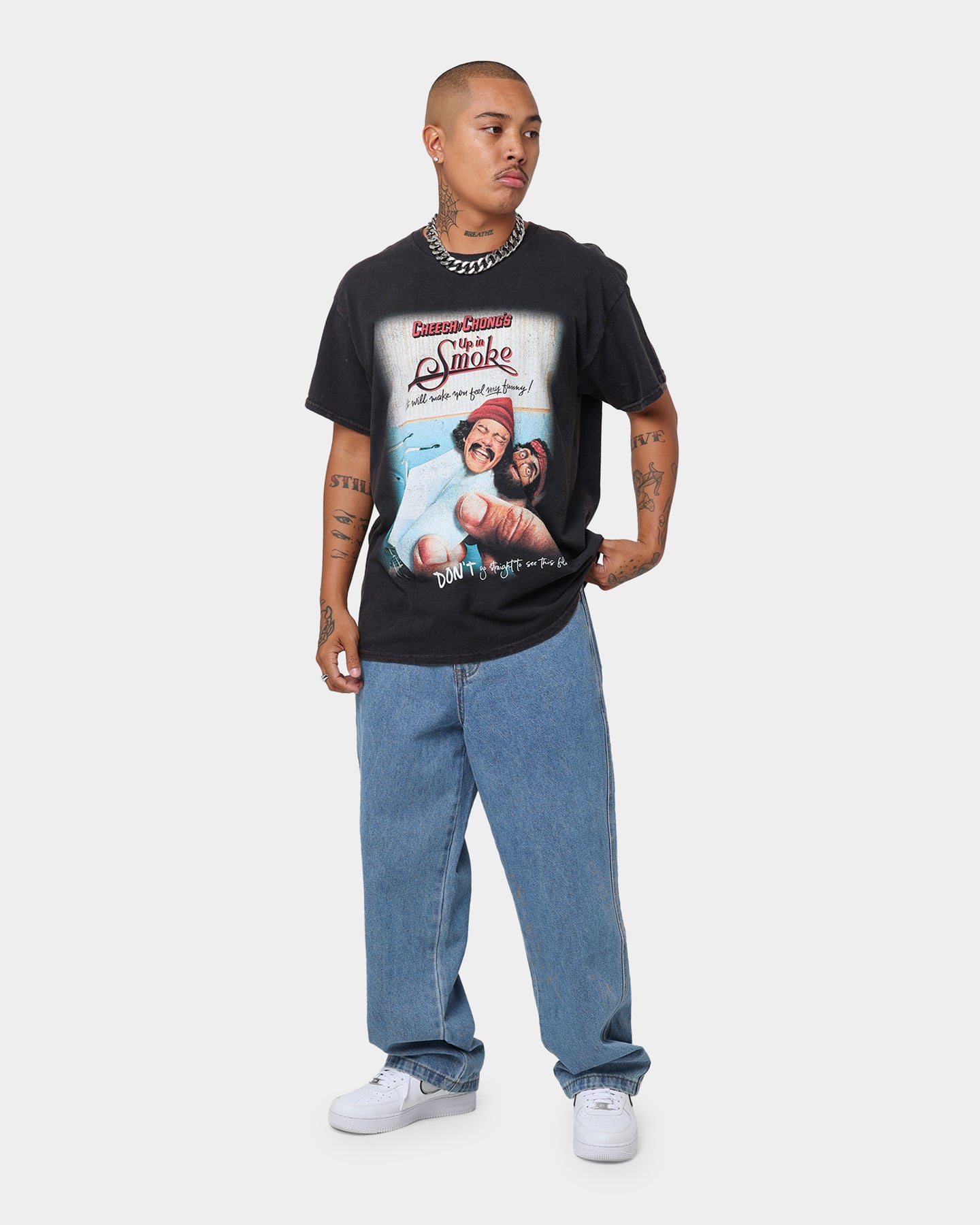 Vintage Cheech & Chong Movie Poster T-Shirt - American Thrift X 420 Washed Black Tee - Perfect for 420 Celebrations, Stoner Gifts & Retro Fashion Lovers