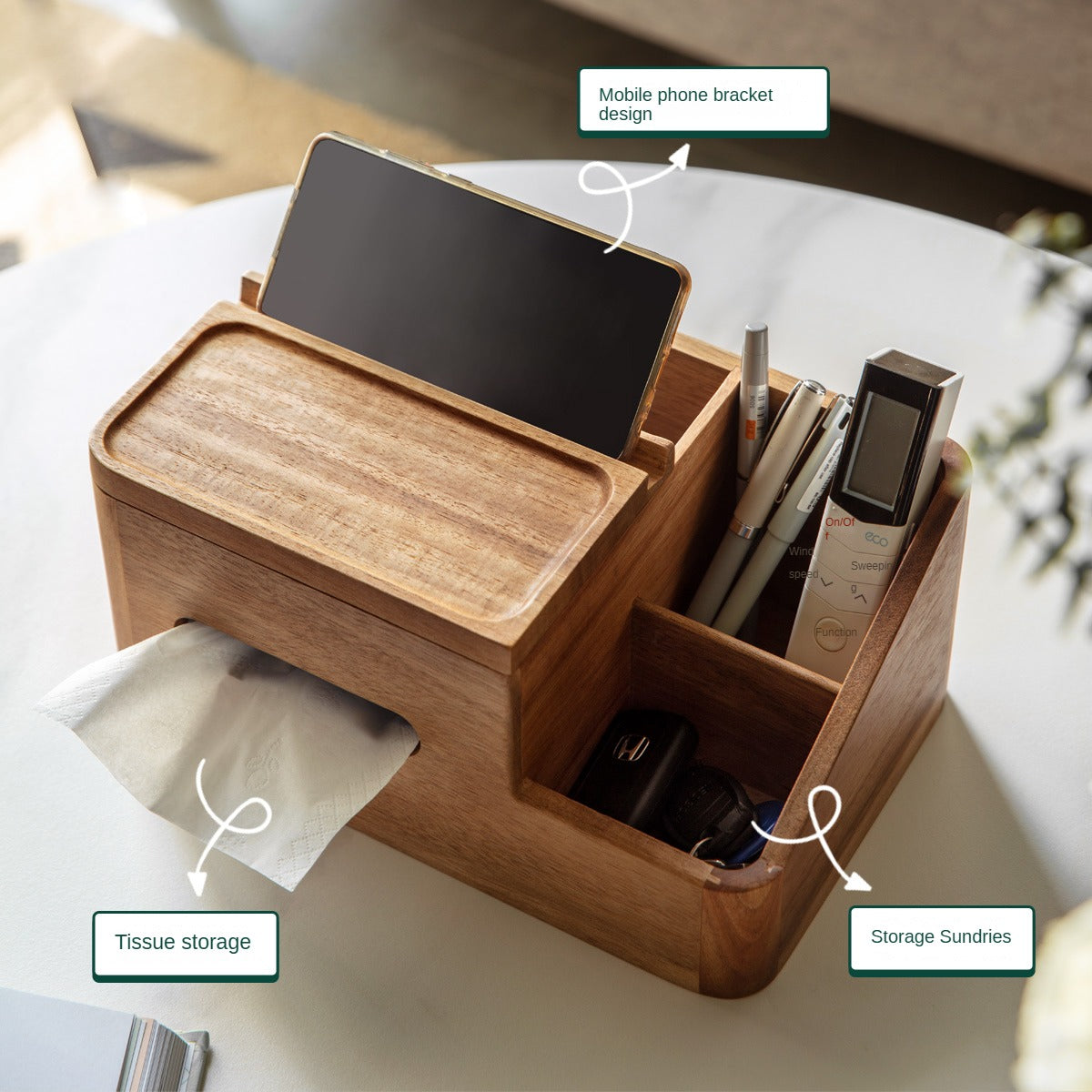 Premium Black Walnut & Acacia Solid Wood Multi-Functional Tissue Box Holder - Handcrafted Home Decor for Living Room, Bedroom & Office