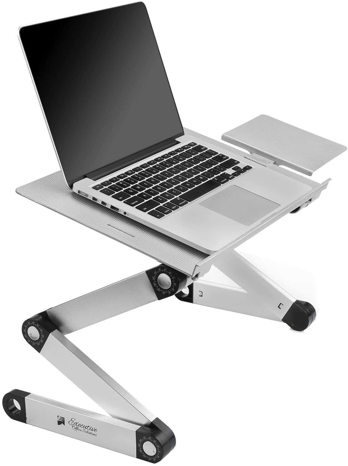 ESSNS Ergonomic Laptop Stand with Cooling Fan - Adjustable Lightweight Laptop Riser for MacBook & Notebooks, Includes Mouse Pad & Vented Design for Better Airflow - Perfect for Work, Gaming & Bed Use (Silver)