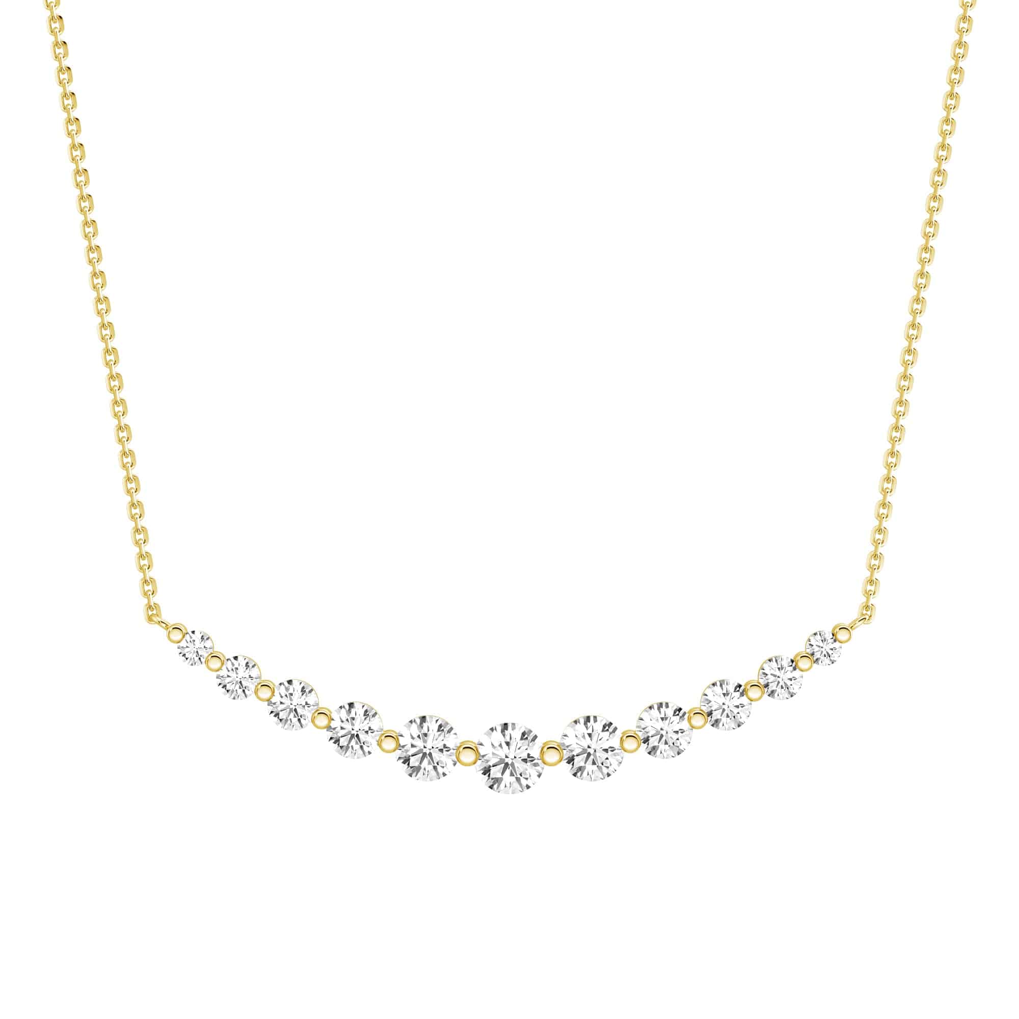 Lab Grown Diamond 11 Stone Curved Bar Necklace for Women - Elegant 14K Gold Pendant Jewelry Gift for Anniversary, Birthday & Special Occasions