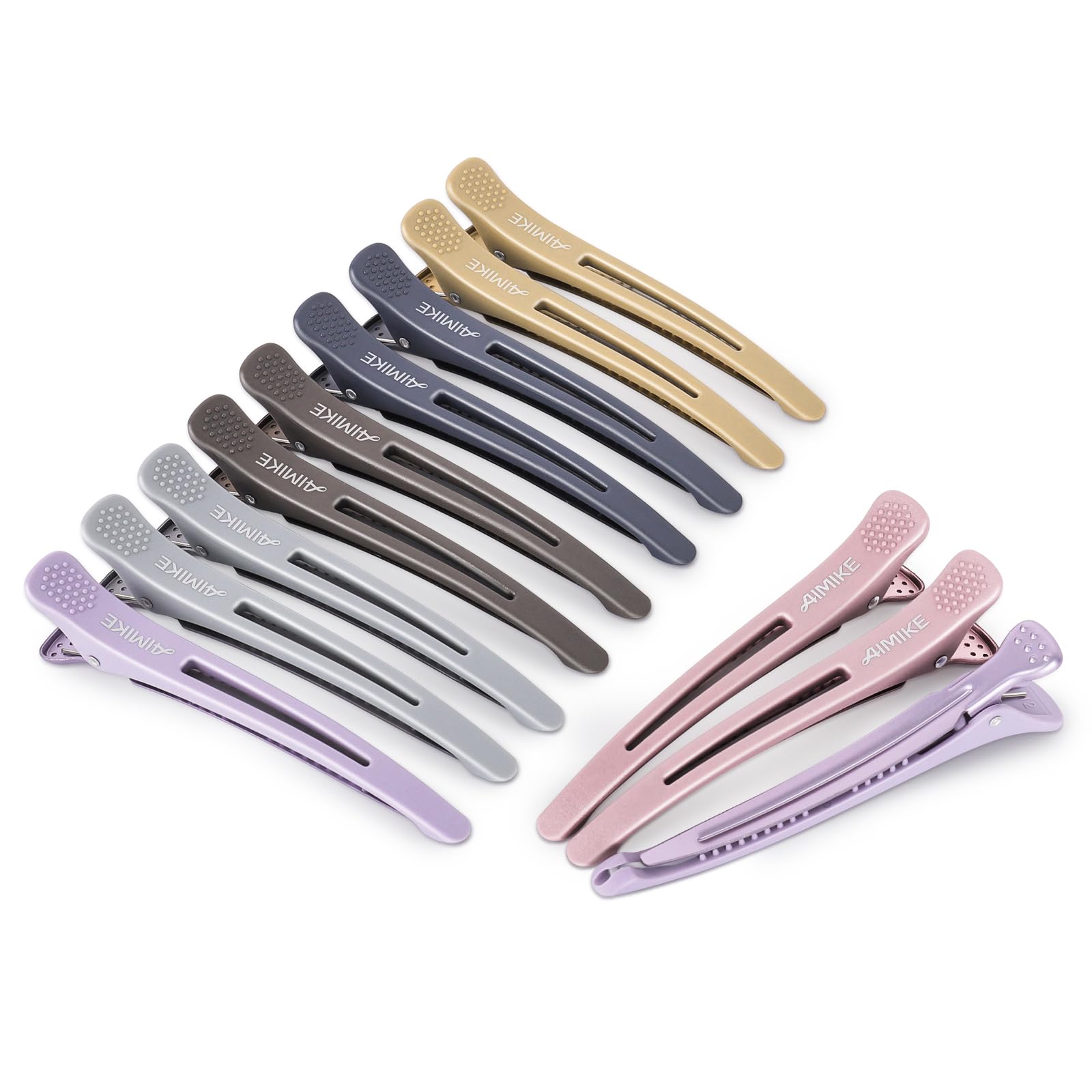 AIMIKE 12pcs Professional Hair Clips for Styling & Sectioning - Anti-Slip No-Trace Duck Billed Hair Clips with Silicone Band - Salon & Home Hair Cutting Clips for Hairdressers, Women & Men (4.3 Inch) - Perfect for Hair Styling, Cutting, Coloring & DIY Hairstyles at Home or Salon