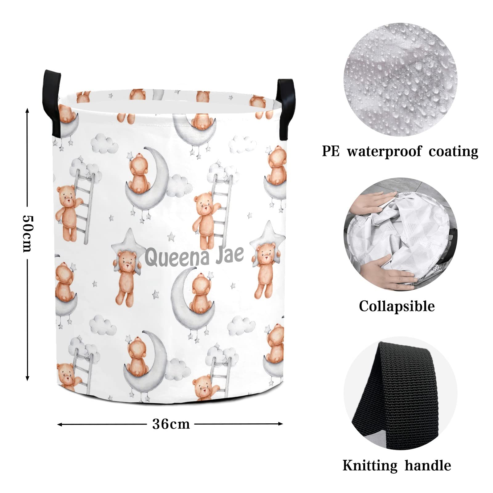 Teddy Bear Moon & Stars Storage Bin - Waterproof Oxford Fabric Laundry Hamper, Toy Organizer & Nursery Clothes Basket - Perfect for Baby Room, Bedroom Storage & Gift Baskets