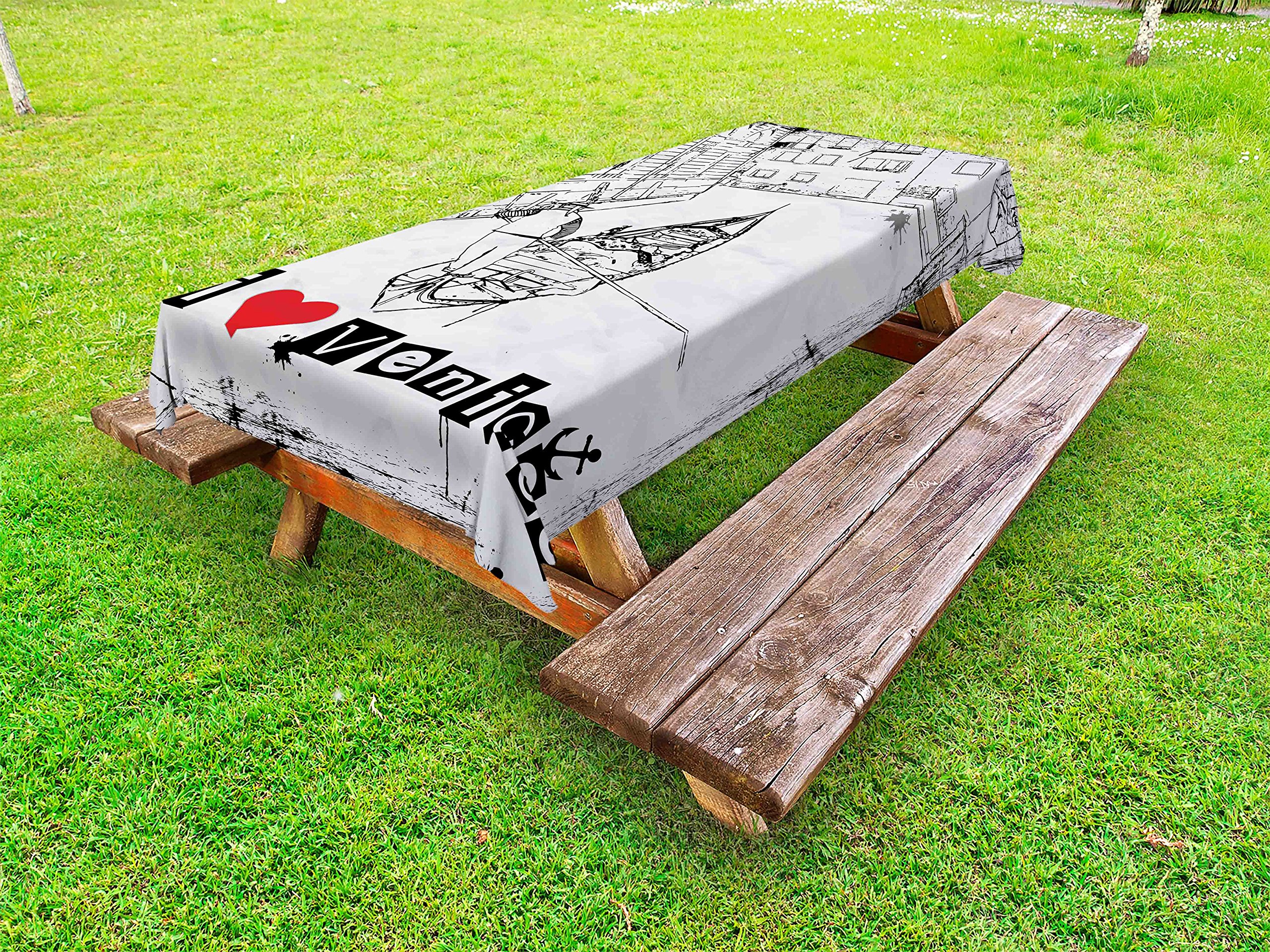 Ambesonne Grunge Outdoor Tablecloth - Gondola Silhouette Venetian Canal Design with 