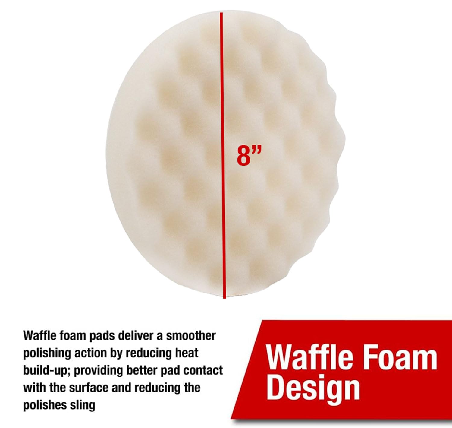 LAUCO 8 Inch White Foam Waffle Buffing Pad - Single Sided Hook & Loop Polishing Pad for Car Detailing, Wax Application & Final Buffing - Perfect for Automotive Paint Correction & Surface Restoration (203.2mm)