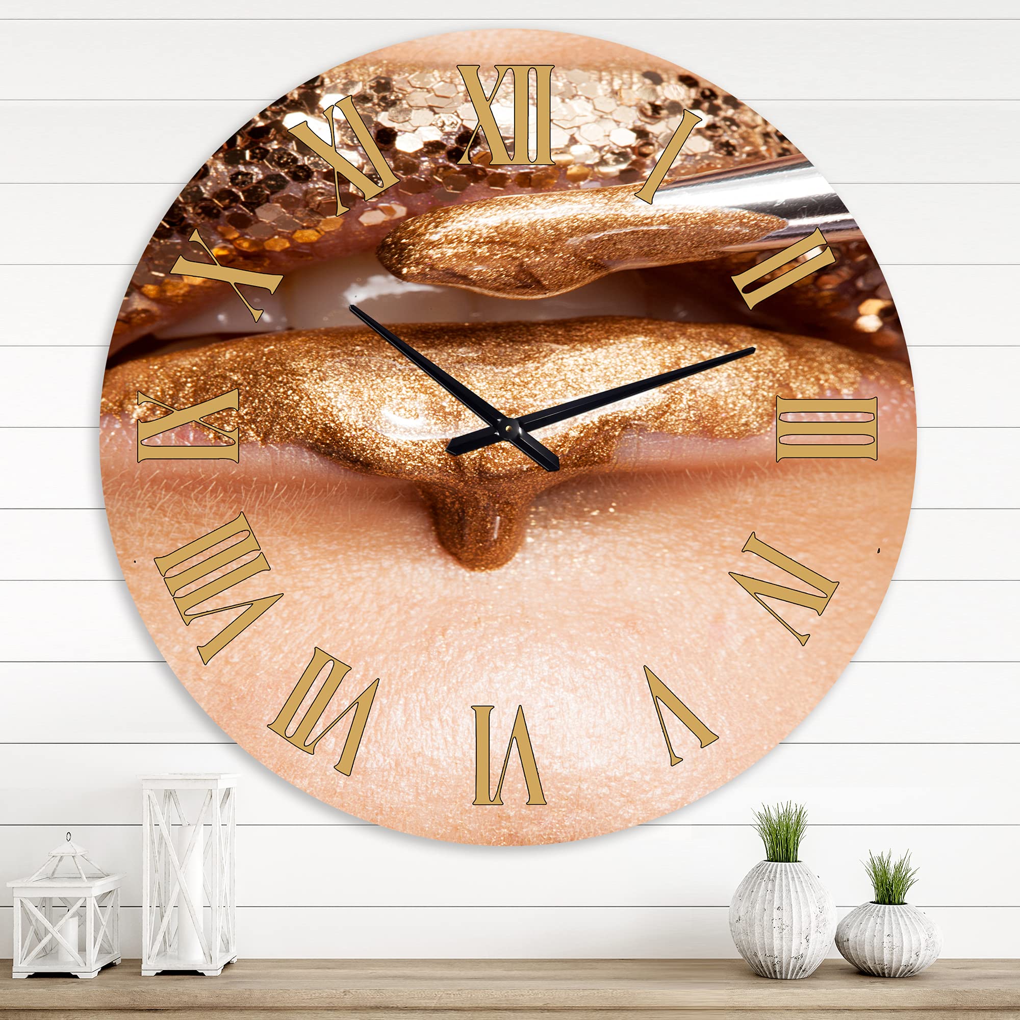 DesignQ Modern Wall Clock - Large Decorative Clock with Makeup & Lipstick Design for Home, Office, or Living Room Decor | Perfect for Bedroom, Kitchen, and Gift Giving