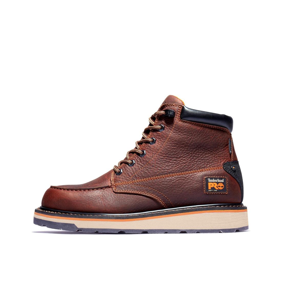 Gridworks 6 Inch Soft Toe Waterproof Work Boots for Men - Brown Leather Safety Shoes for Construction, Hiking & Outdoor Activities