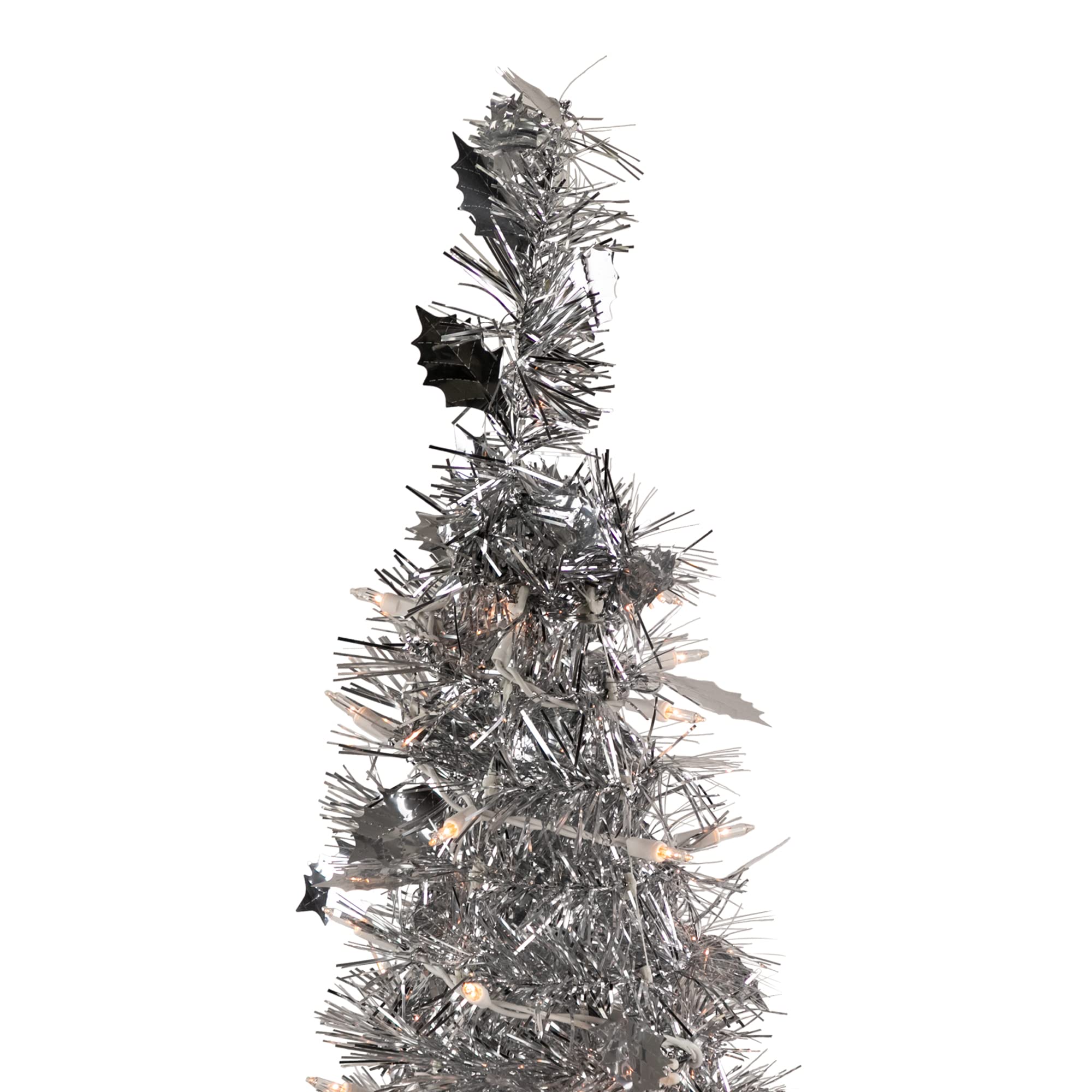 Northlight 4ft Pre-Lit Silver Tinsel Artificial Christmas Tree with Clear Lights - Perfect for Home, Office, and Holiday Party Decorations