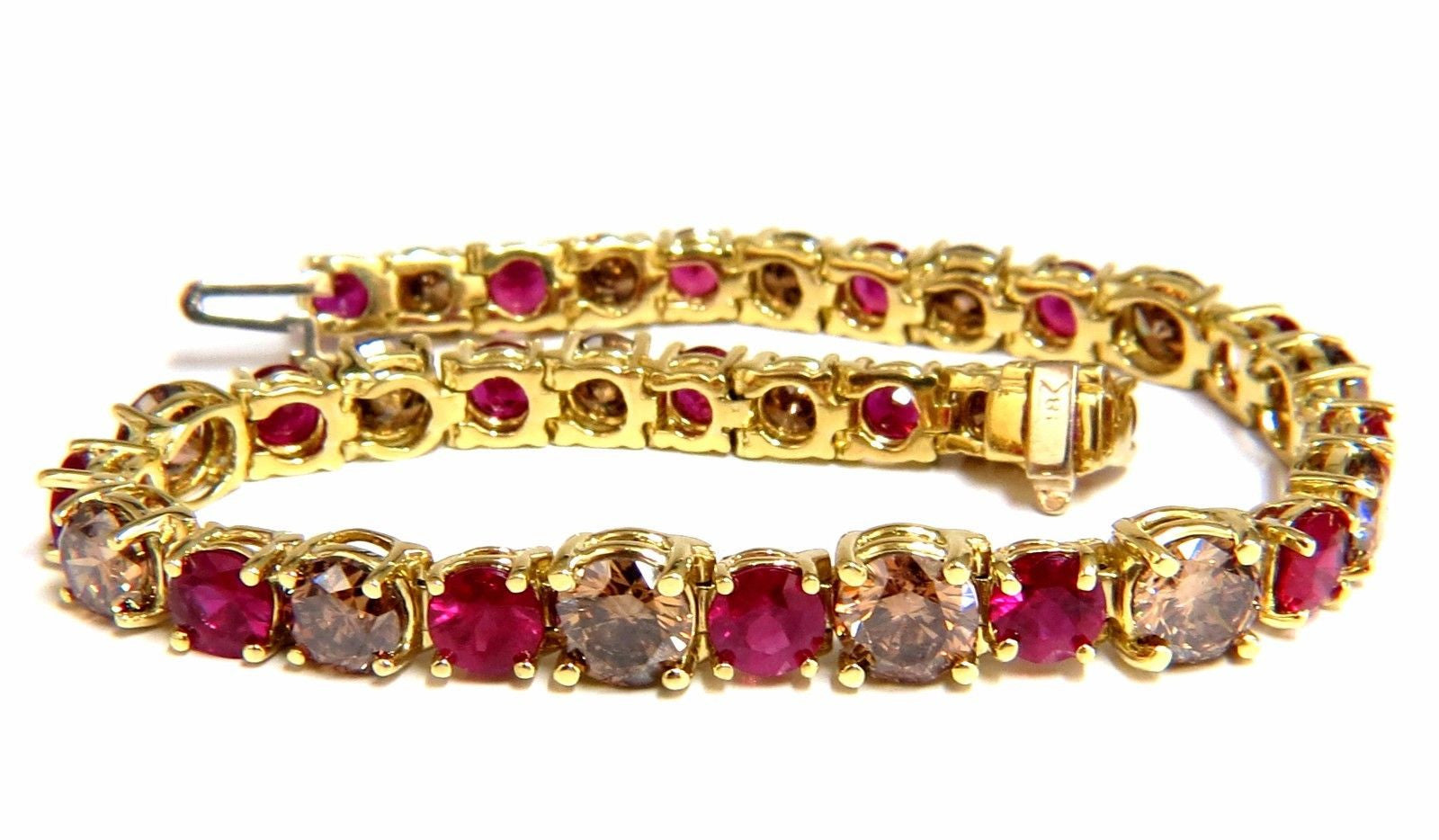 24.14ct Natural Fancy Cinnamon Brown Diamond & Ruby Tennis Bracelet in 18K Gold - Elegant Jewelry for Weddings, Anniversaries & Special Occasions